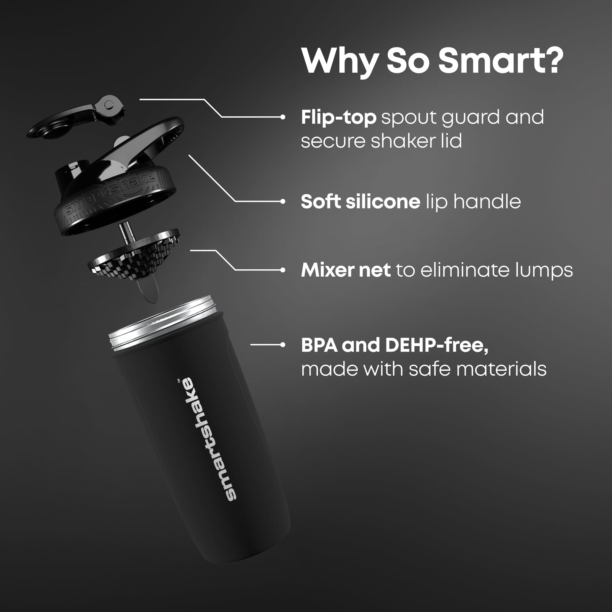 Smartshake Reforce botella en uso por persona en gimnasio para preparar batido frío