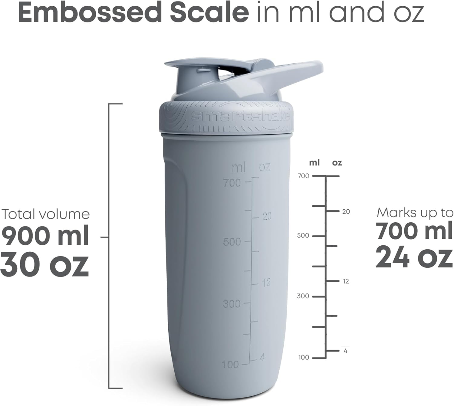 Smartshake interior con escala grabada para medir líquidos con precisión