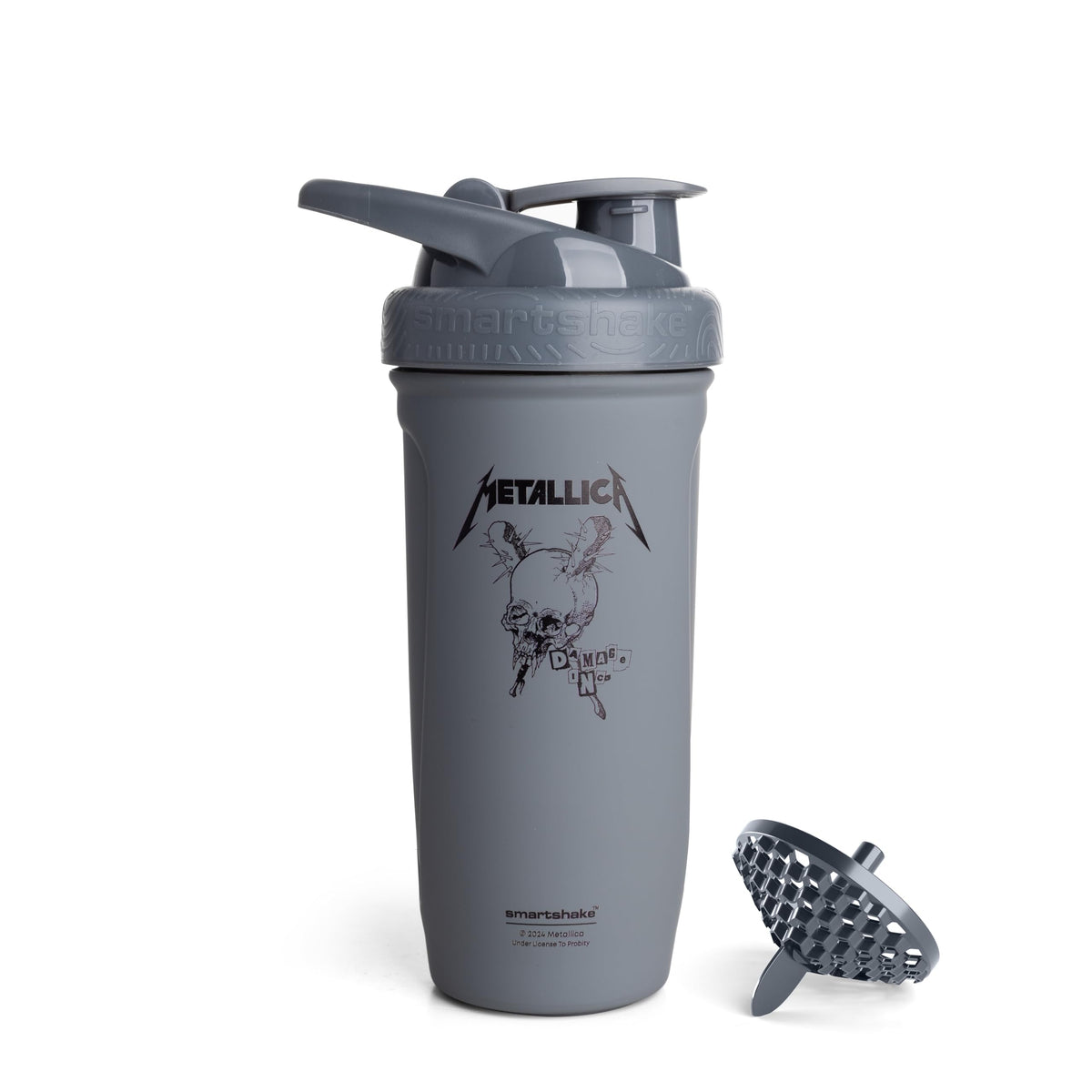 Smartshake frente del envase mostrando logo Metallica y beneficio resistencia