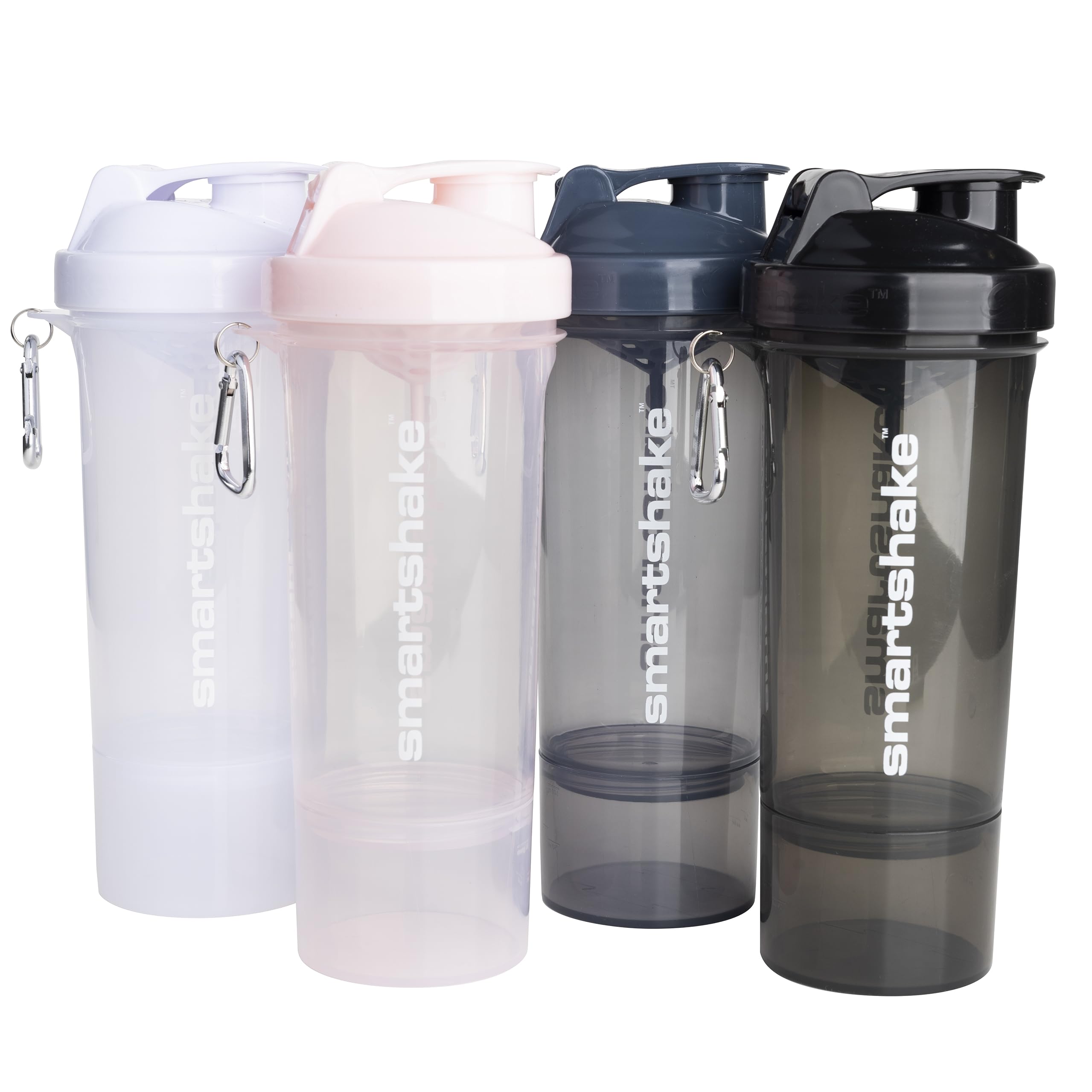 Smartshake frontal pack 4 mostrando botellas multicolor y organización conveniente