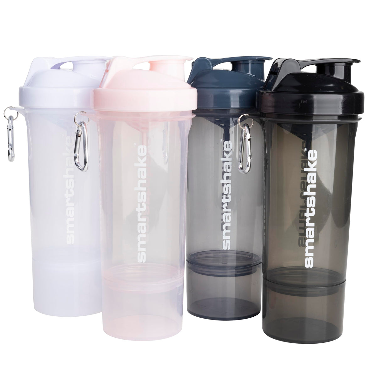 Smartshake frontal pack 4 mostrando botellas multicolor y organización conveniente