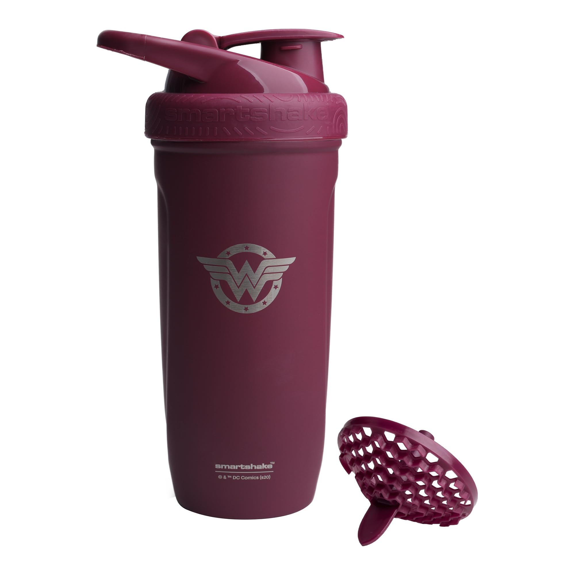 Smartshake Wonder Woman vista frontal mostrando el logo y capacidad 900 ml, diseño atractivo