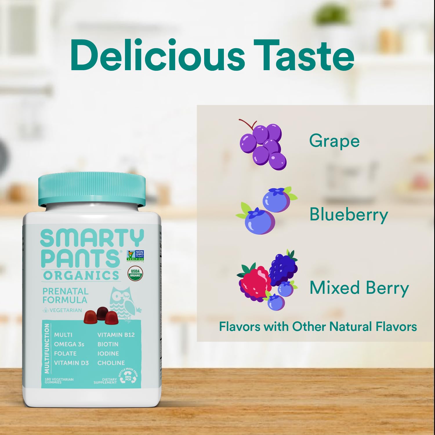 SmartyPants botella con 180 unidades que indica suministro para 45 días
