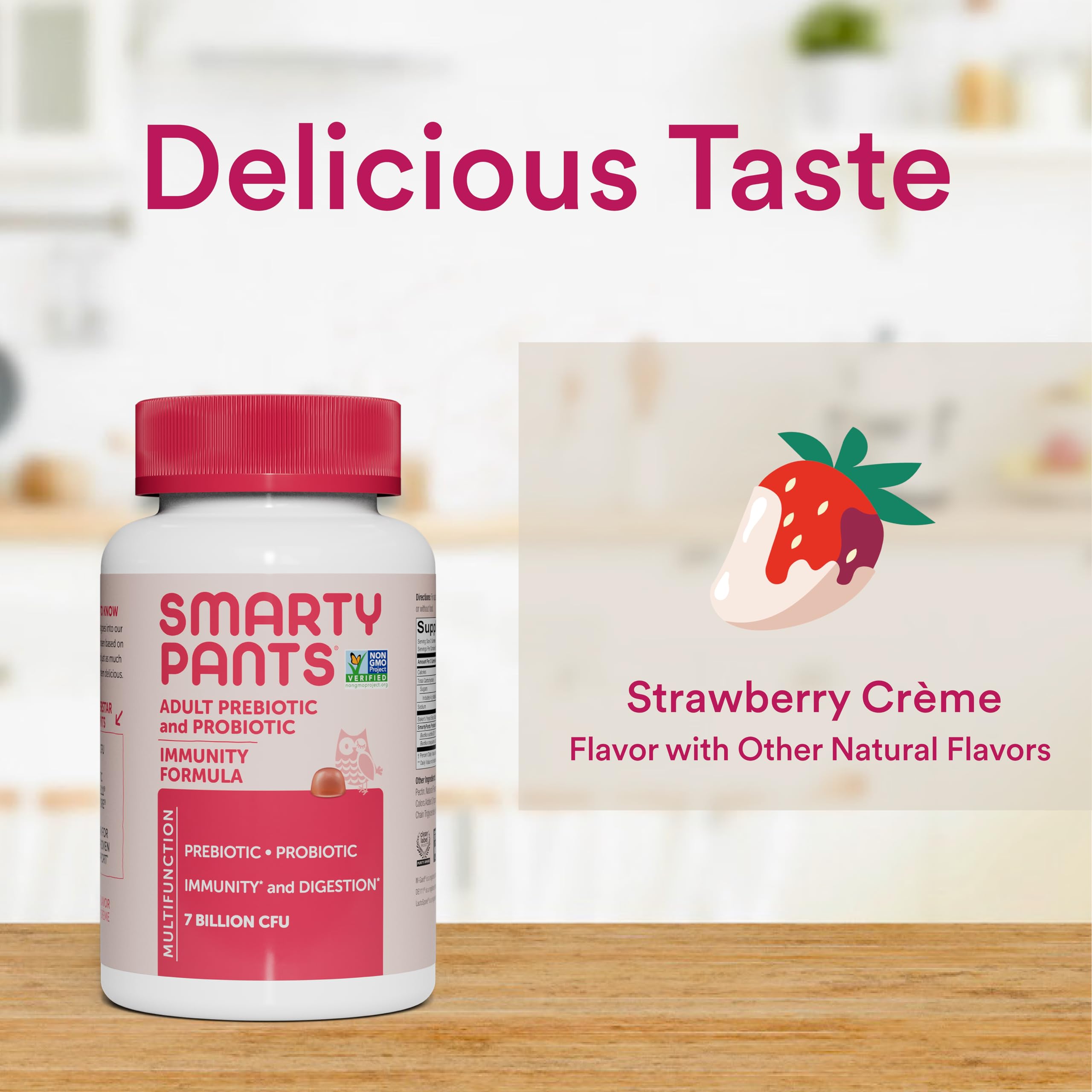 Envase SmartyPants abierto con gomitas visibles para presentación del producto
