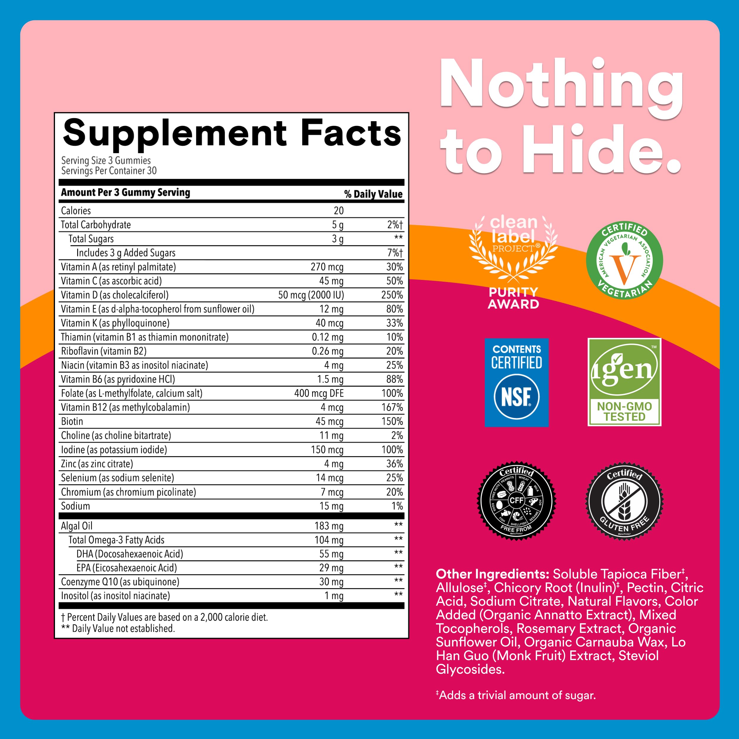 SmartyPants detalle de etiqueta nutricional con información de vitaminas