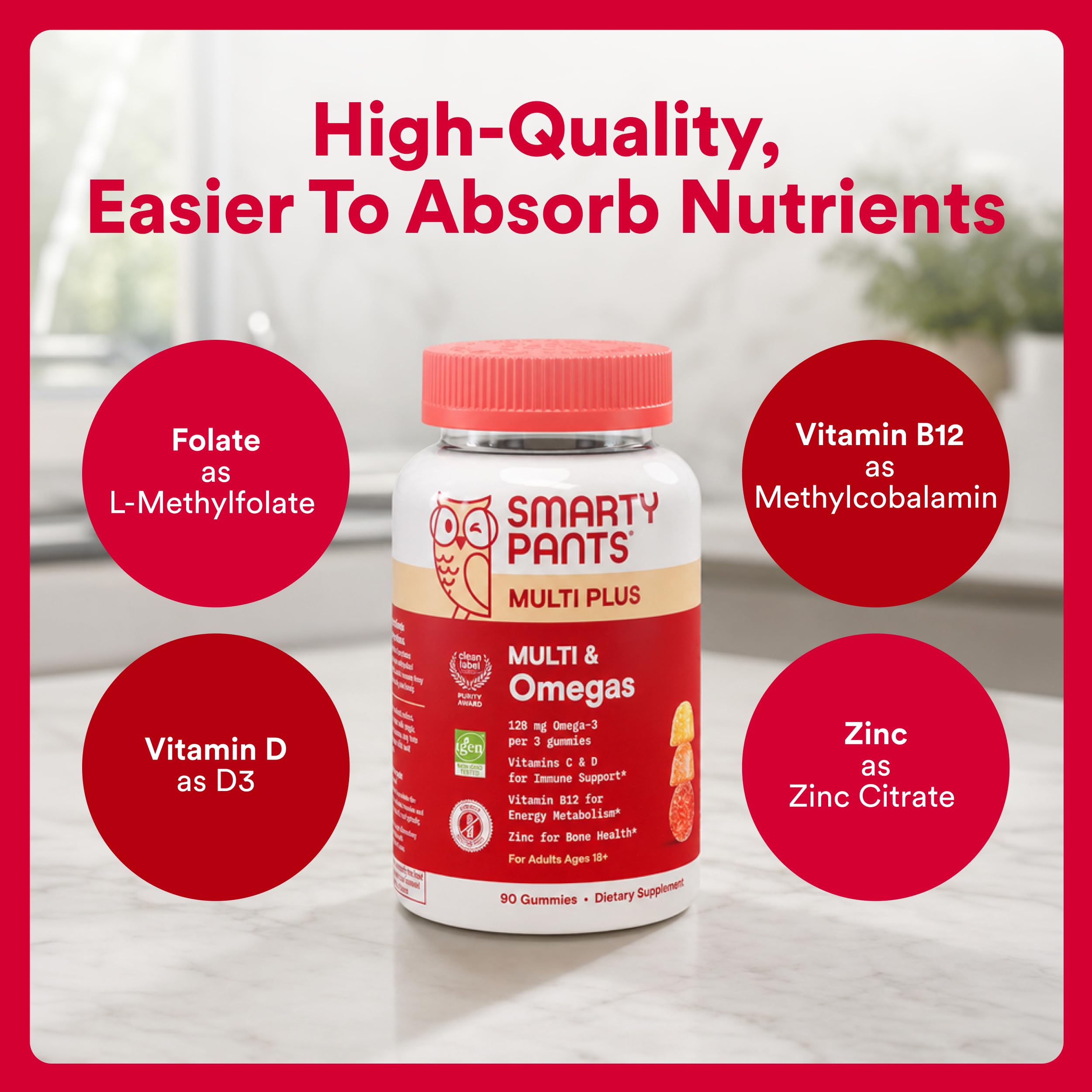 SmartyPants etiqueta nutricional legible con lista de 16 nutrientes