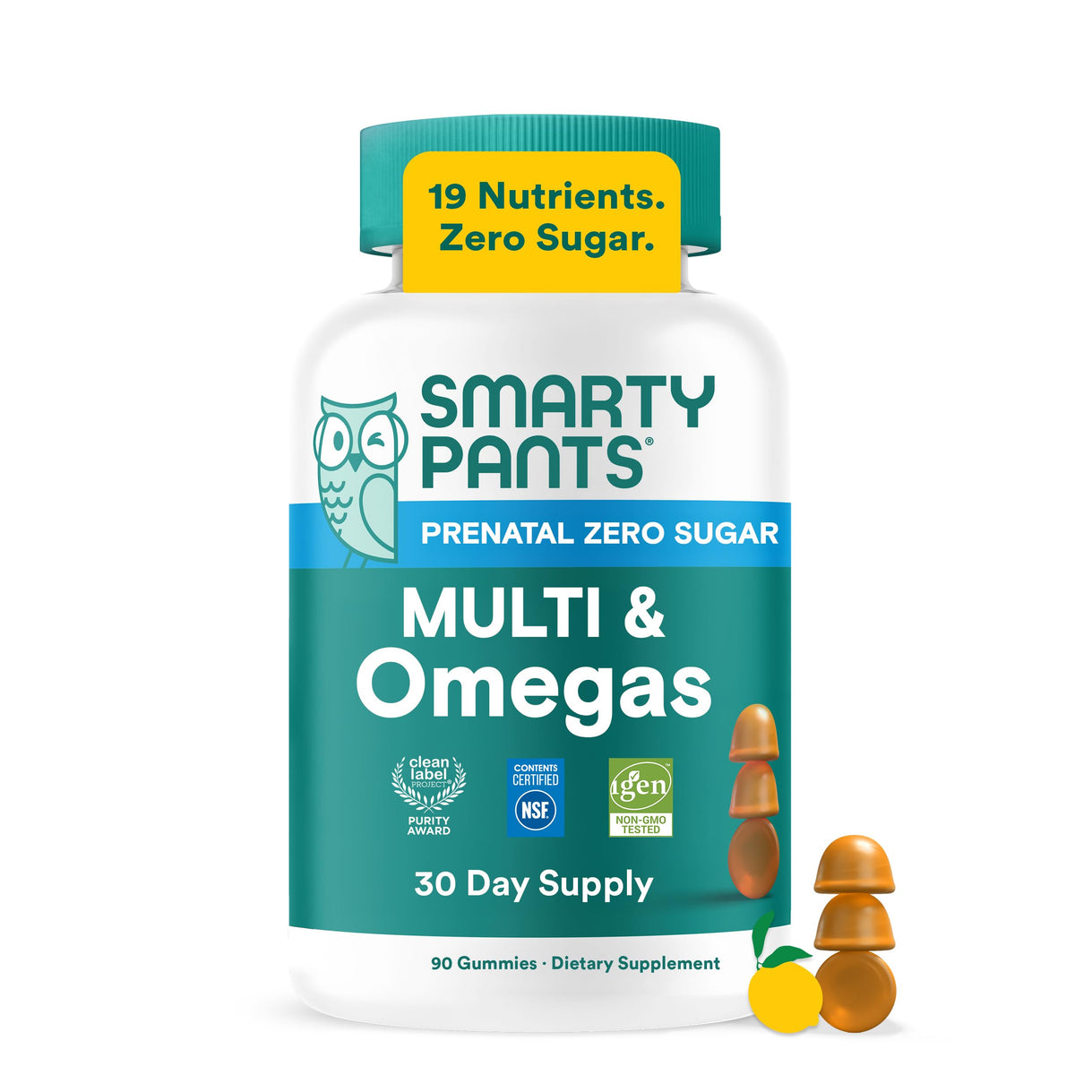 SmartyPants frasco delantero de gomitas prenatales mostrando el envase