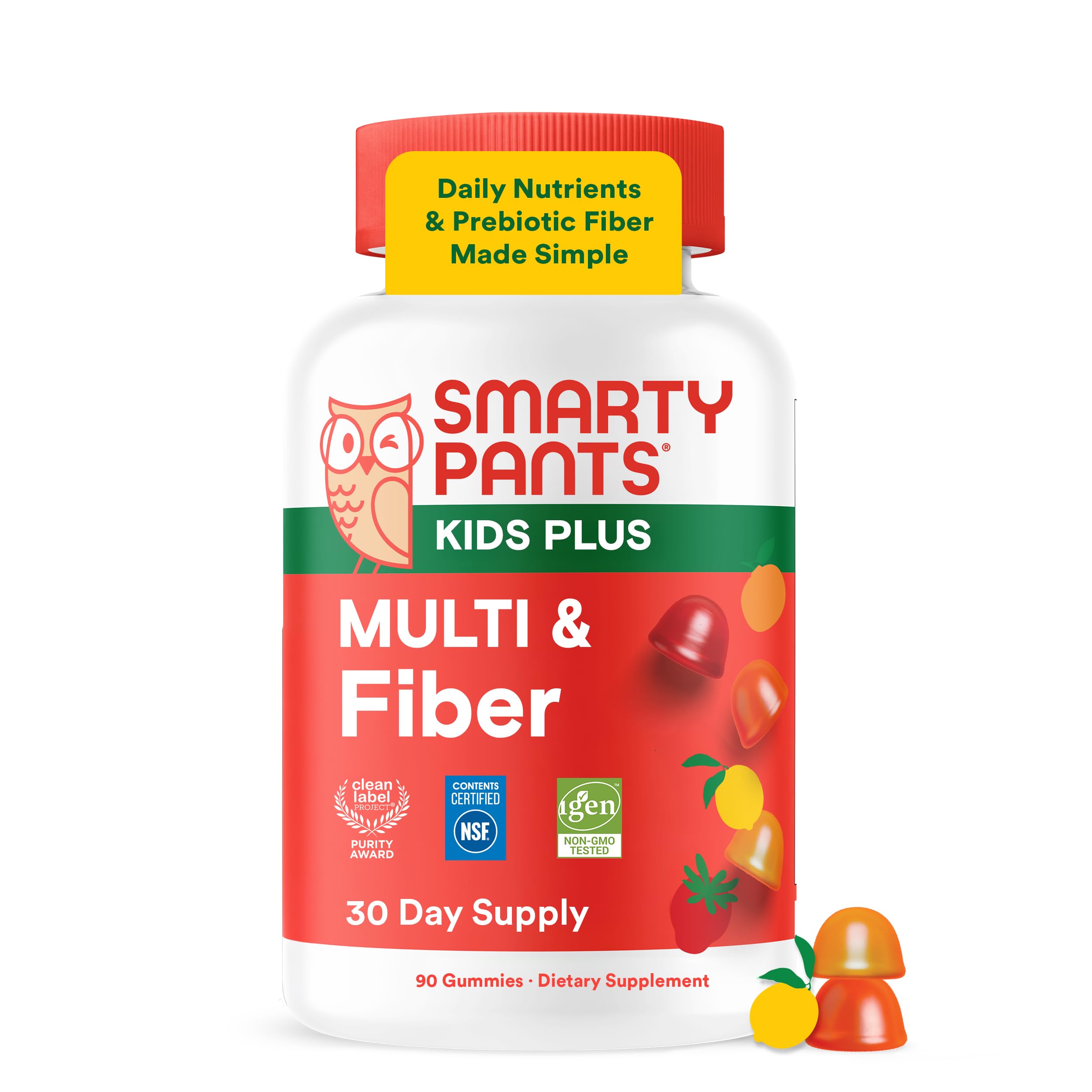 SmartyPants frasco frontal mostrando 90 gomitas y beneficios clave