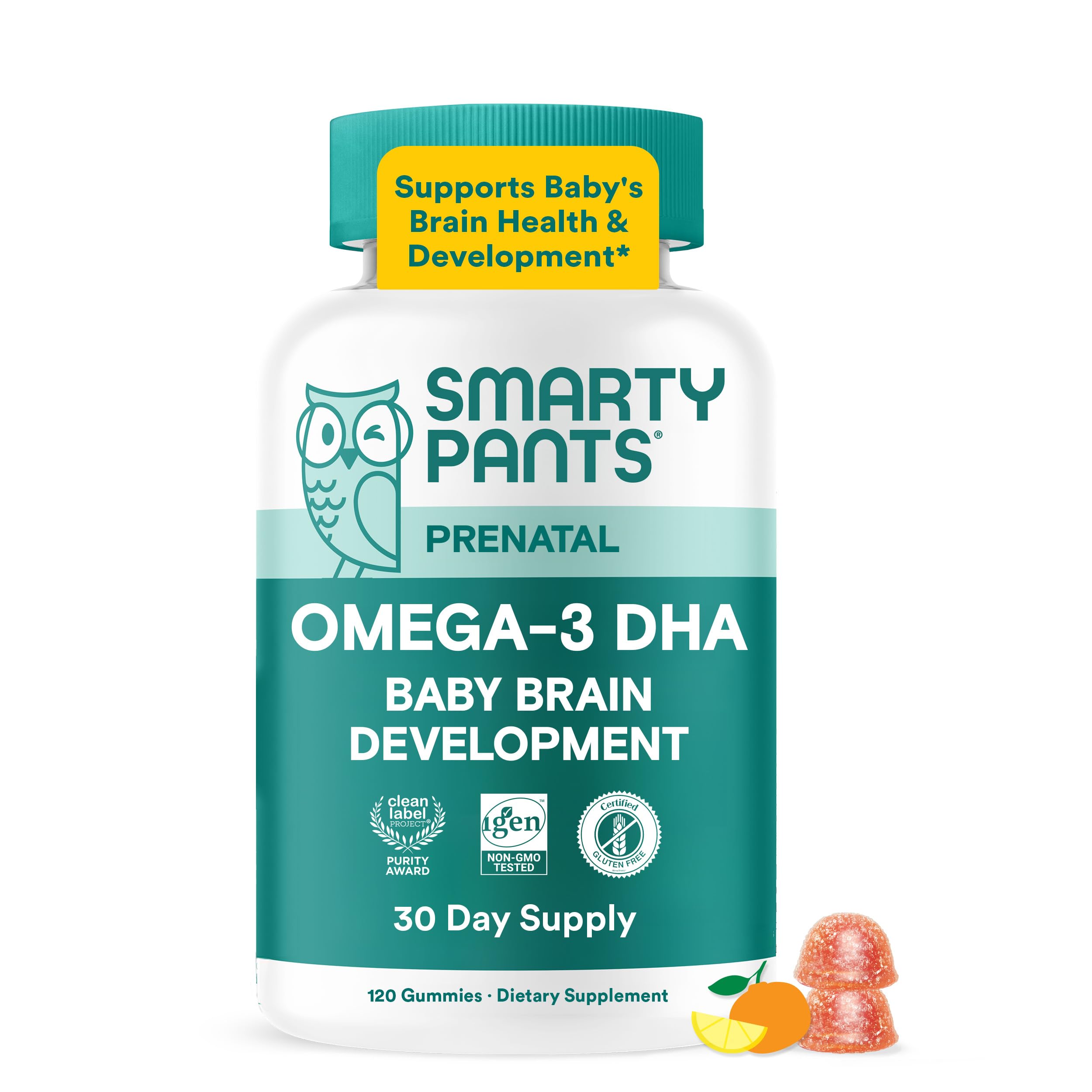SmartyPants frente del empaque mostrando 120 gomitas y beneficios clave