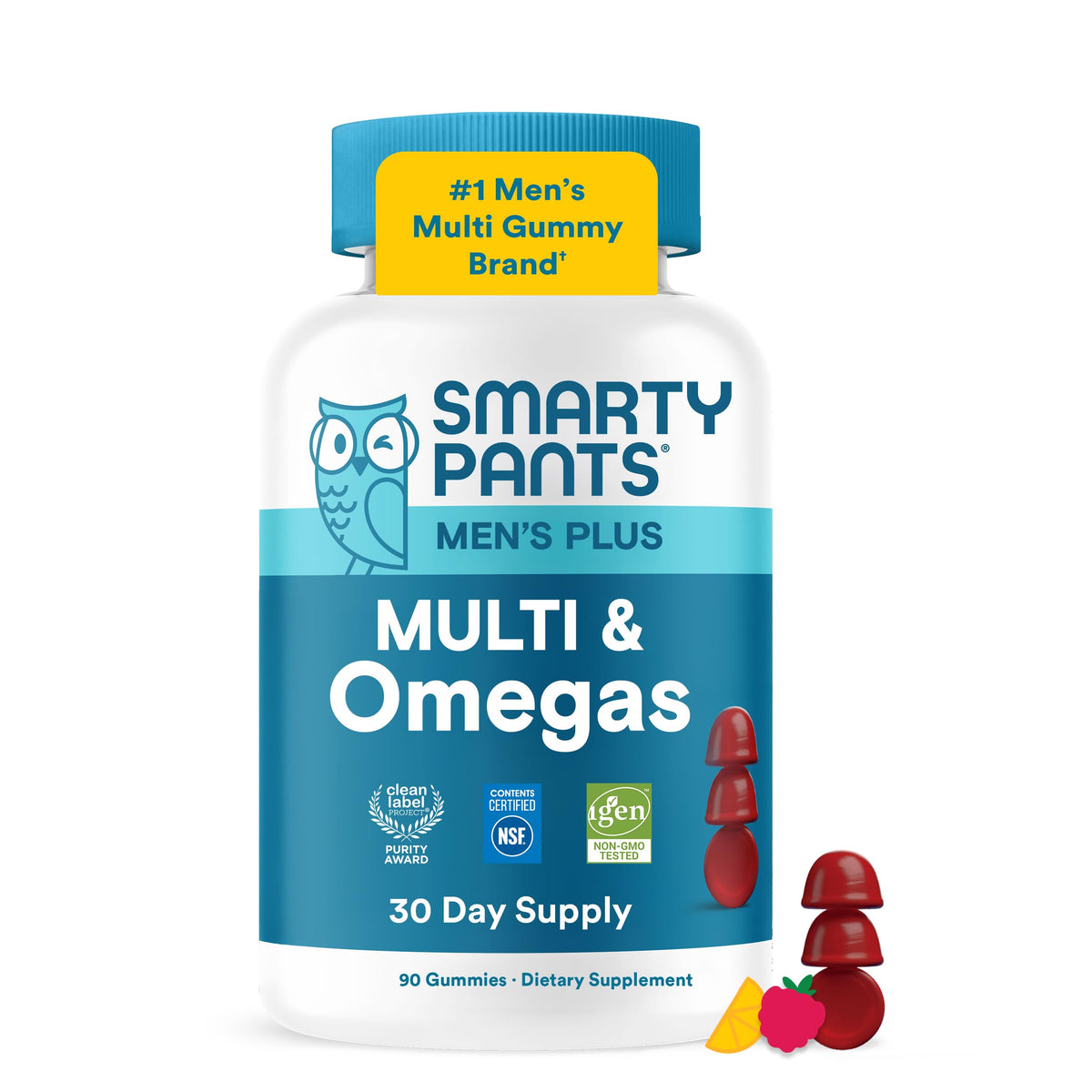 SmartyPants frente del envase mostrando 90 gomitas y practicidad