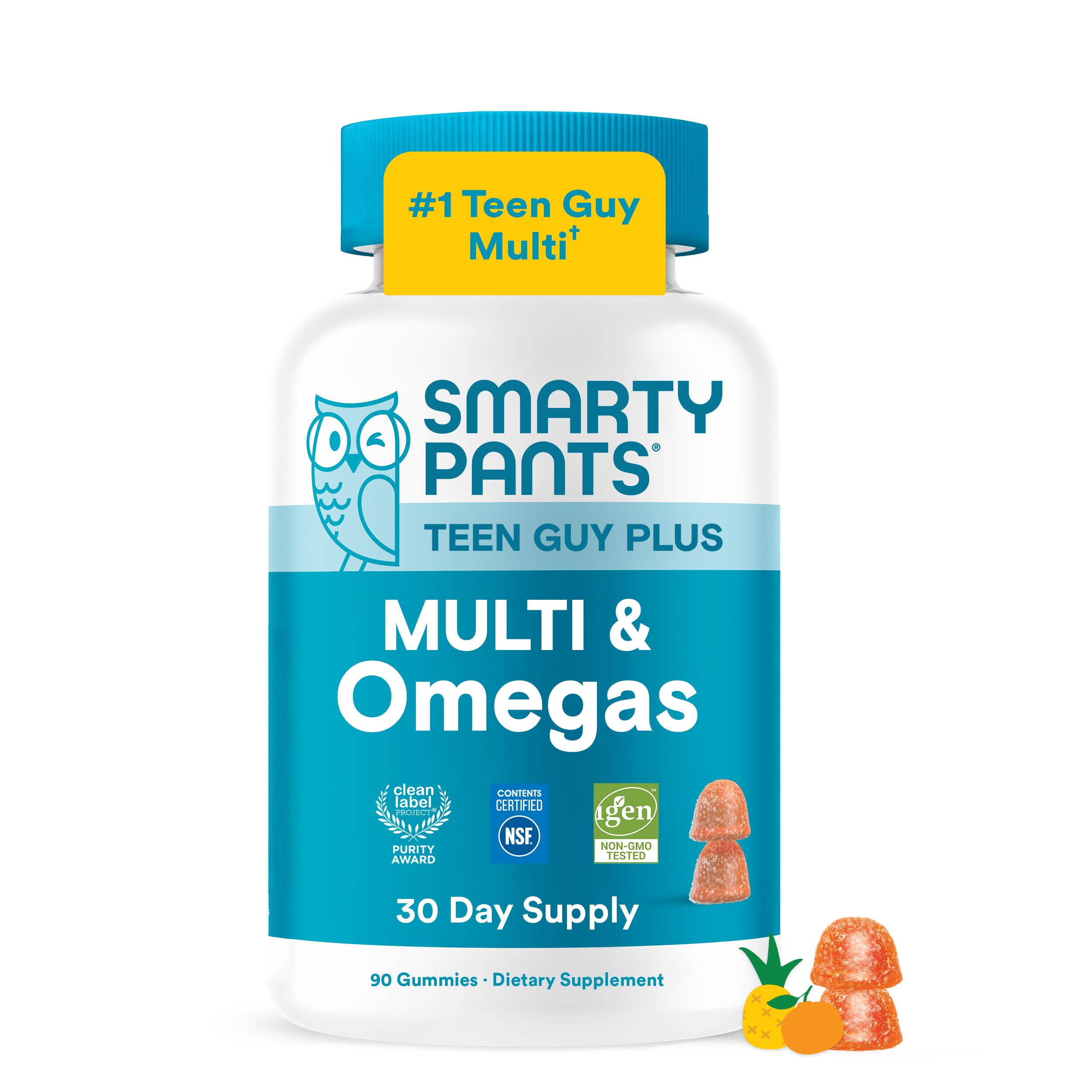SmartyPants envase frontal Teen Guy mostrando beneficios y sabor