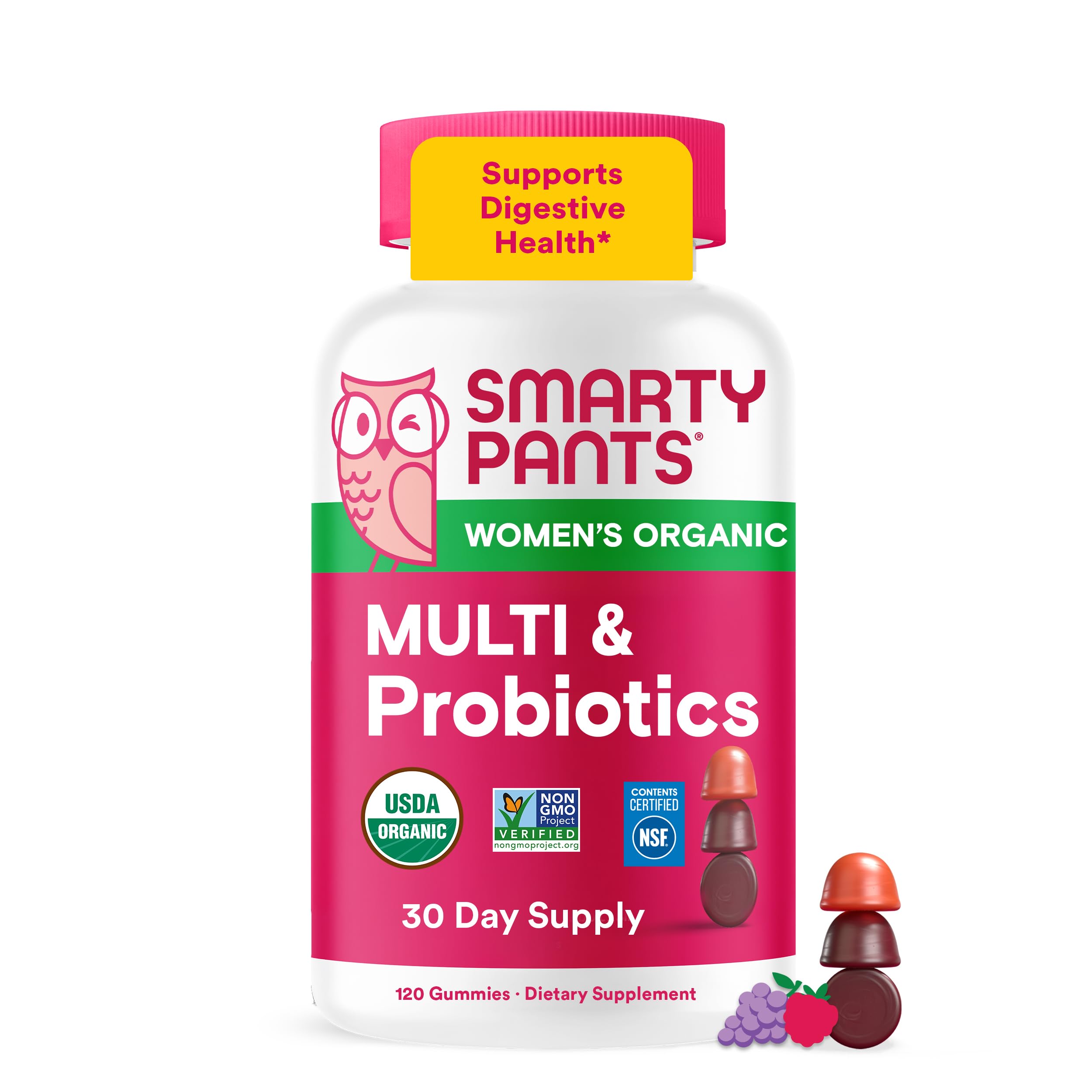 SmartyPants envase frontal mostrando 120 gomitas y beneficios