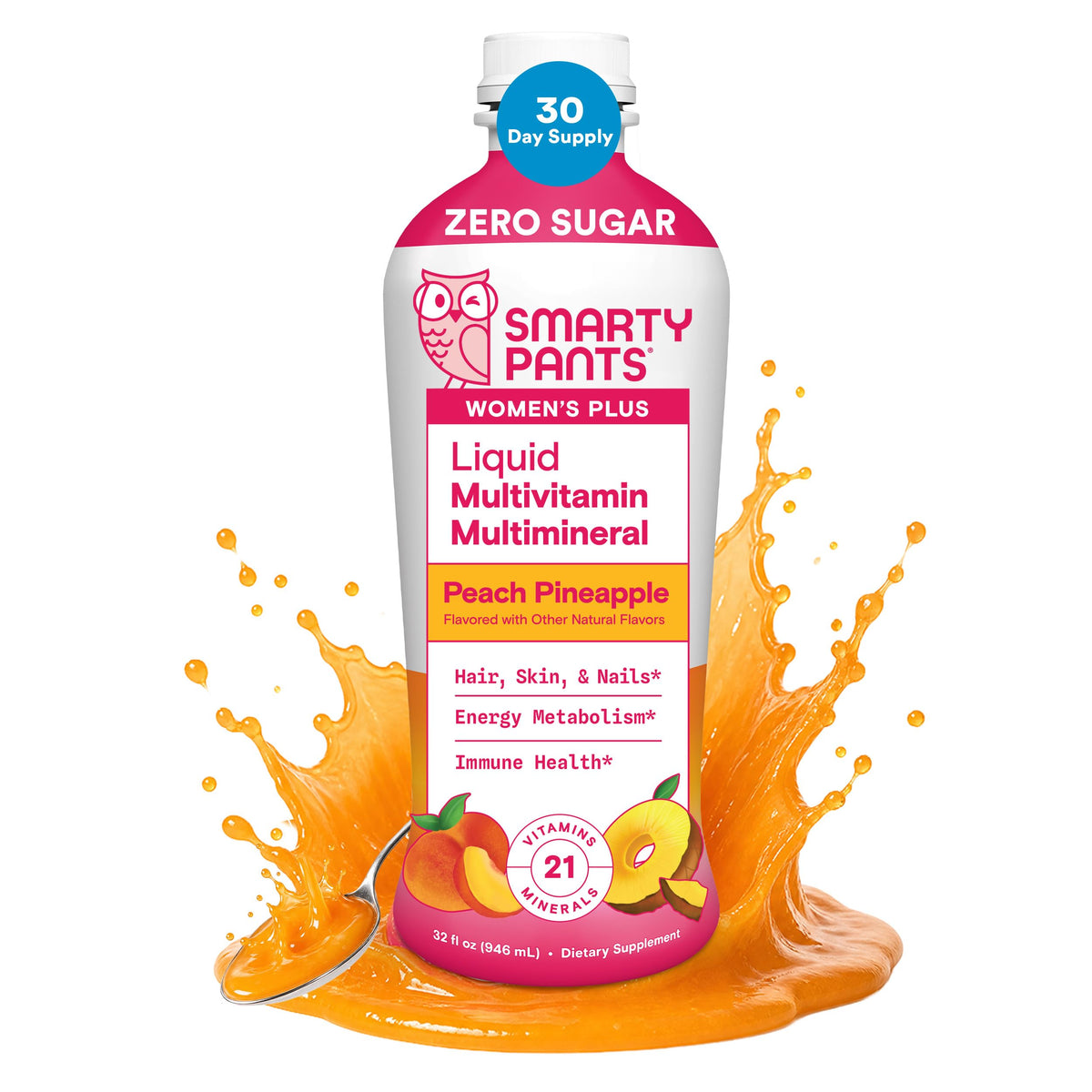 SmartyPants envase frontal 32 oz sin azúcar, muestra diseño y tamaño