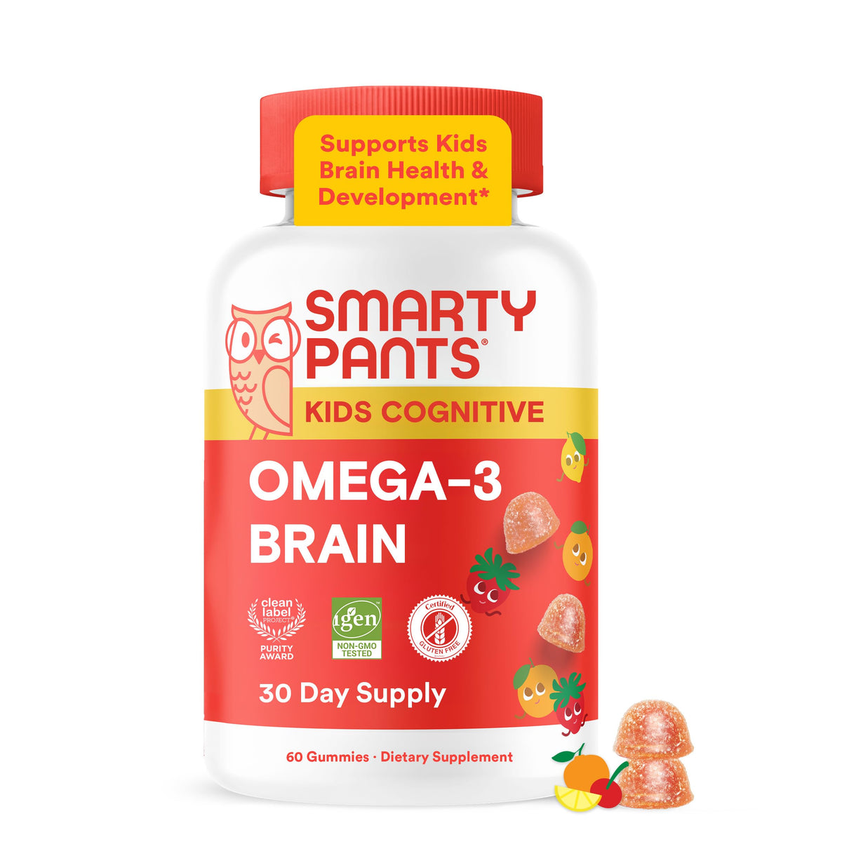 SmartyPants frasco frontal con gomitas cítrico-fresa, presentación clara y llamativa
