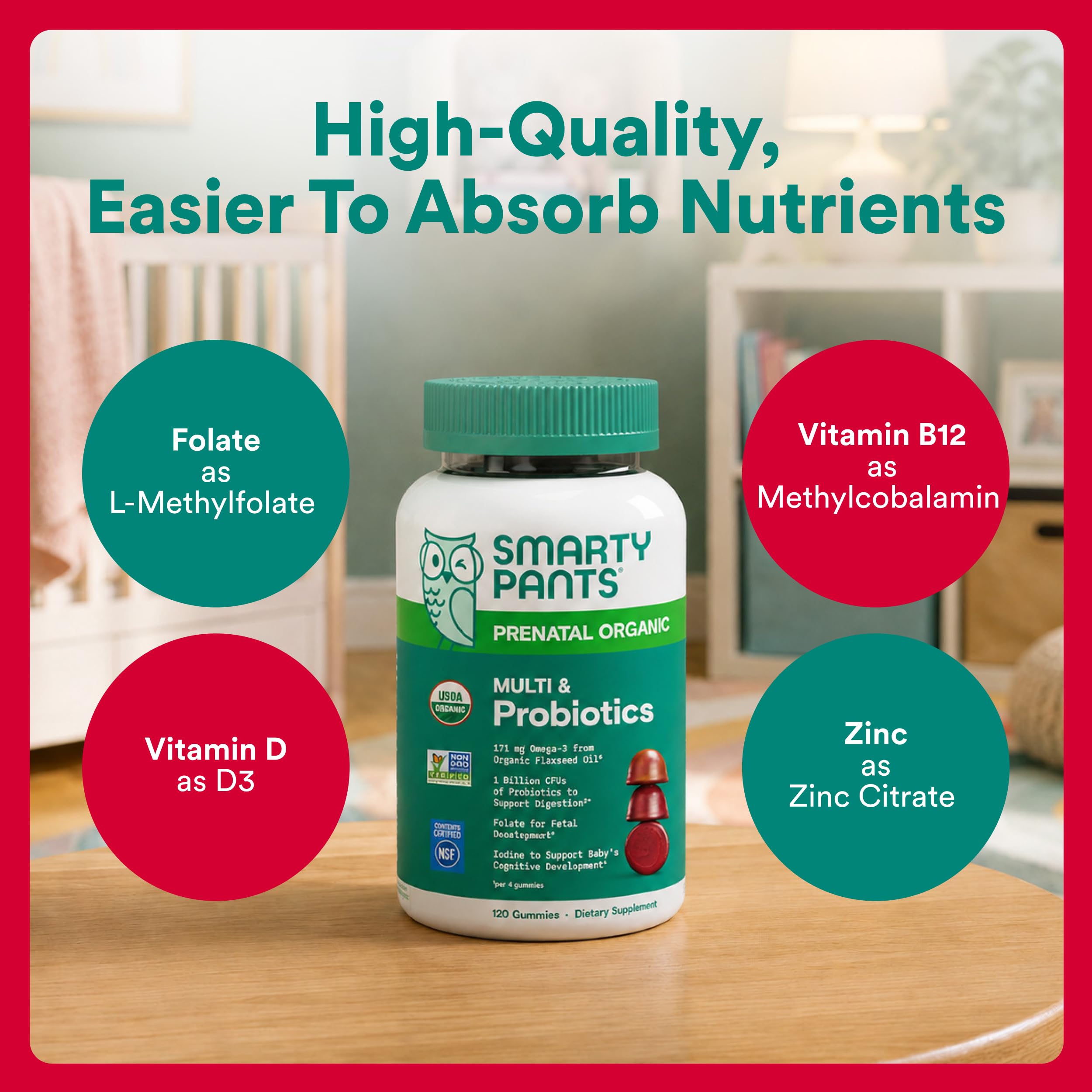 SmartyPants aceite de linaza como fuente de omega‑3 ALA visible