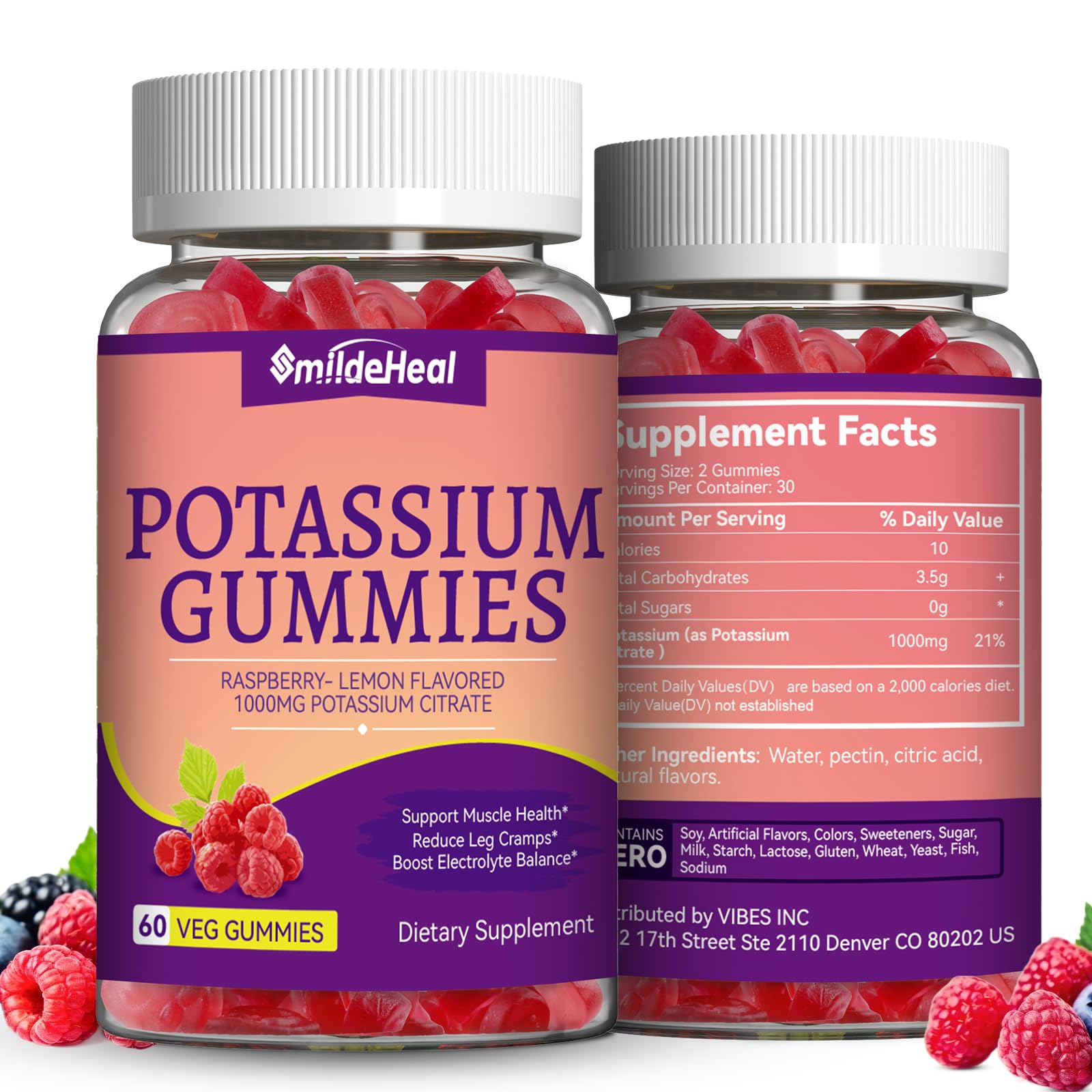 SmildeHeal envase frontal de Potassium Gummies con información clara y beneficio práctico