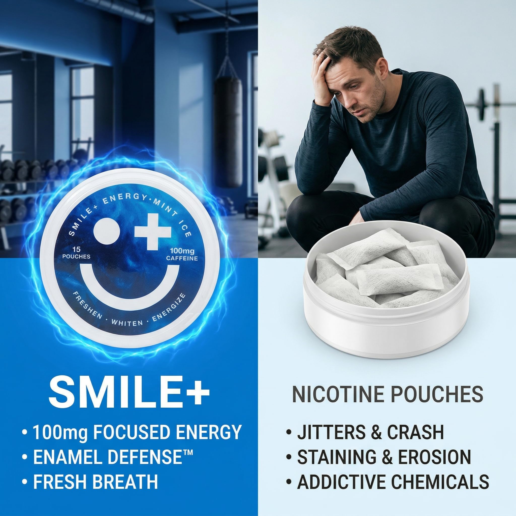 Smile+ sobres sobre escritorio demostrando uso en trabajo y beneficio concentración