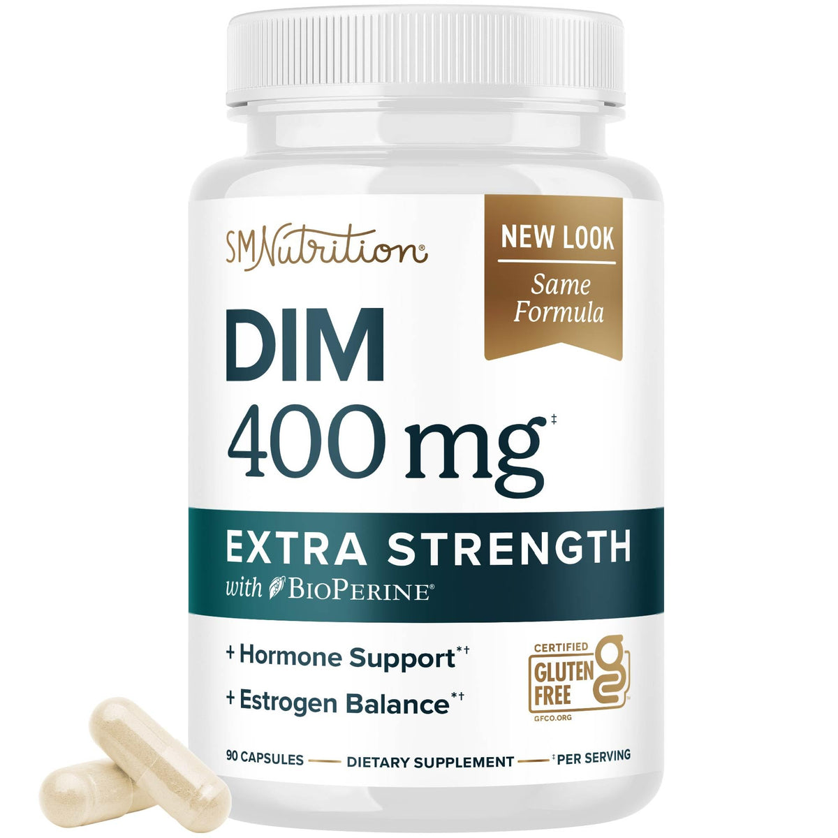 SMNutrition botella frontal mostrando etiqueta y dosis elevada, confianza en la elección