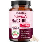 SMNutrition envase frontal de maca orgánica mostrando dosis y sello GMP