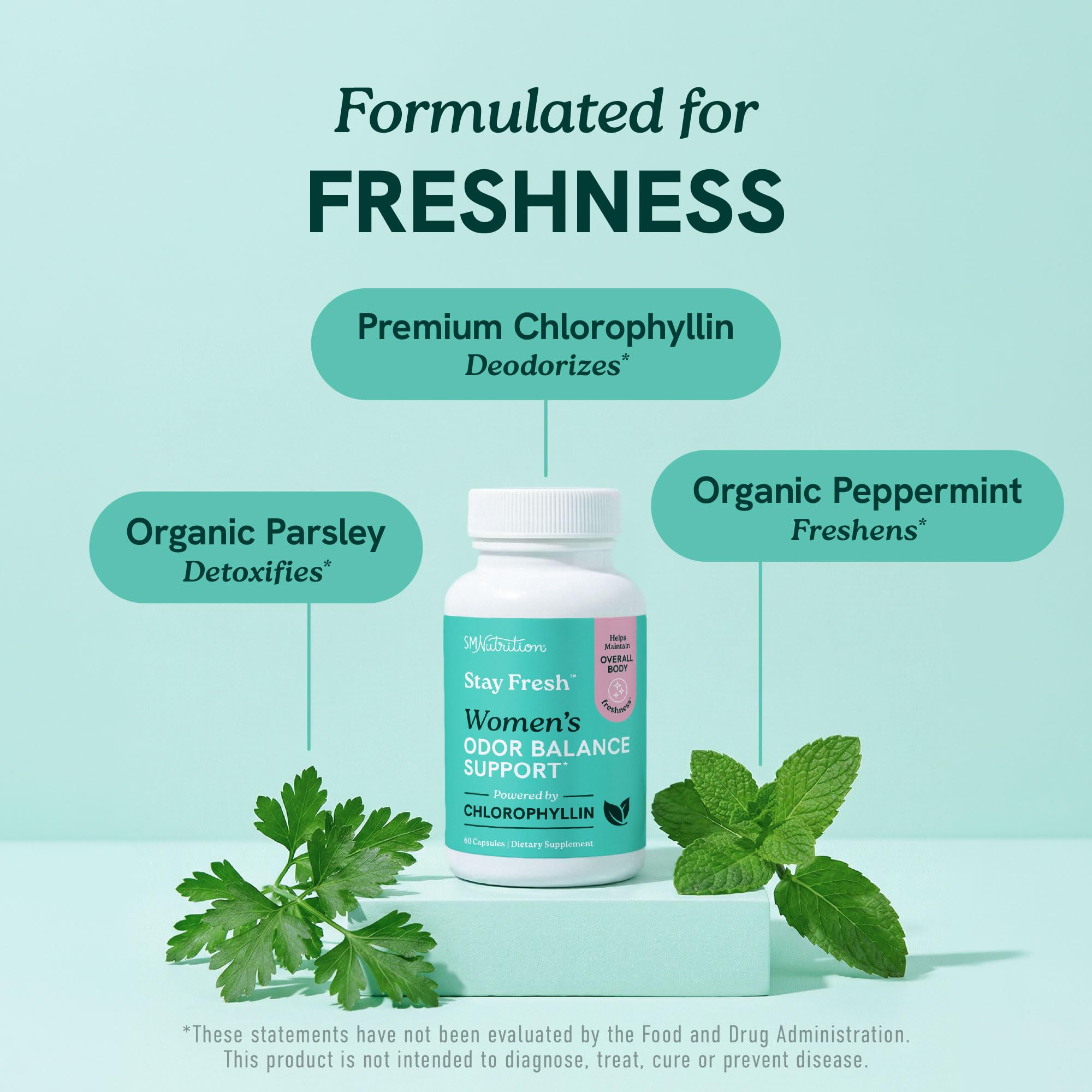 SMNutrition ingredientes naturales como perejil y menta, frescura botánica