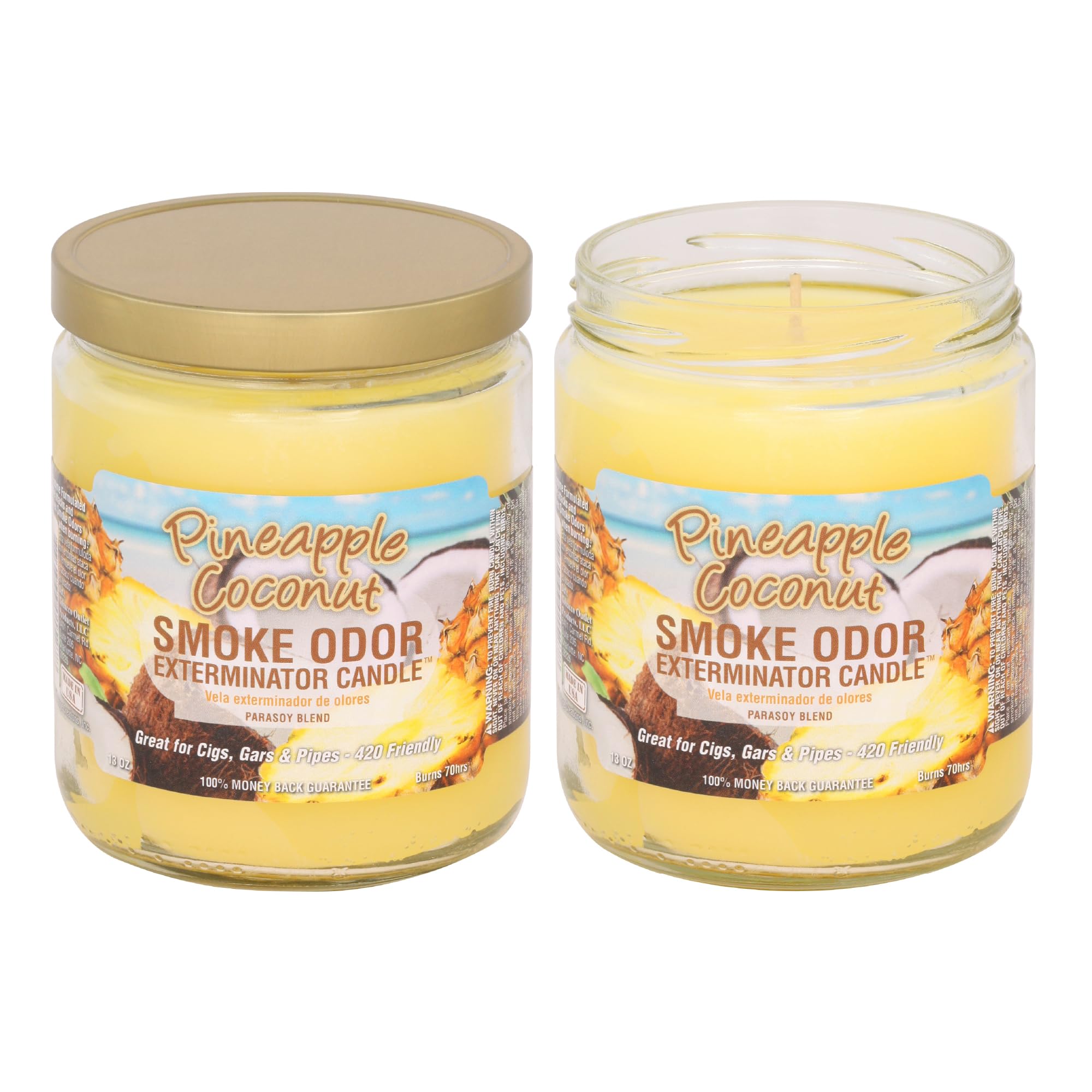 Smoke Odor Exterminator vela frontal en jarra, neutraliza olores y aroma tropical