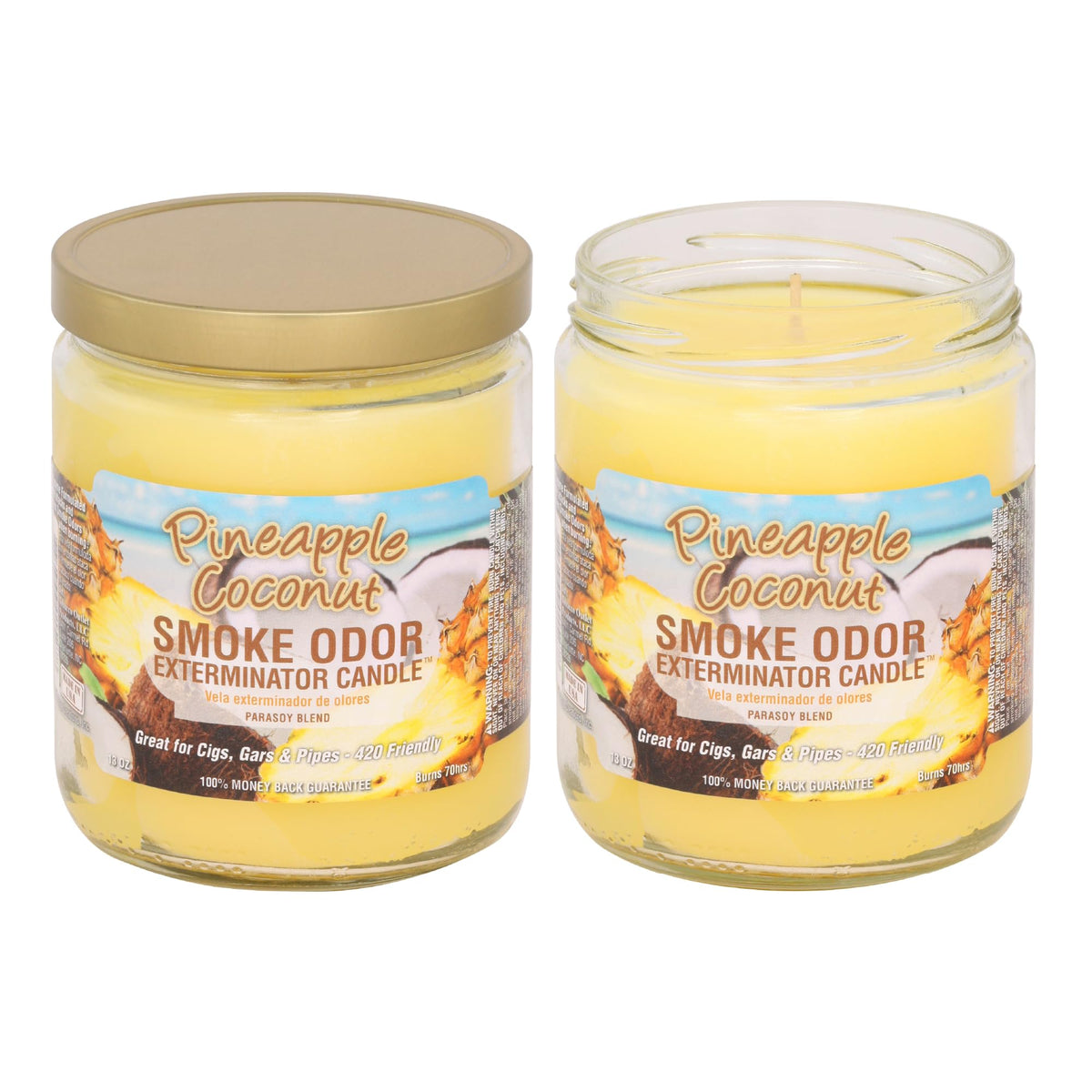 Smoke Odor Exterminator vela frontal en jarra, neutraliza olores y aroma tropical