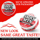 SMOKEY MOUNTAIN lata abierta mostrando 15 pouches y conveniencia