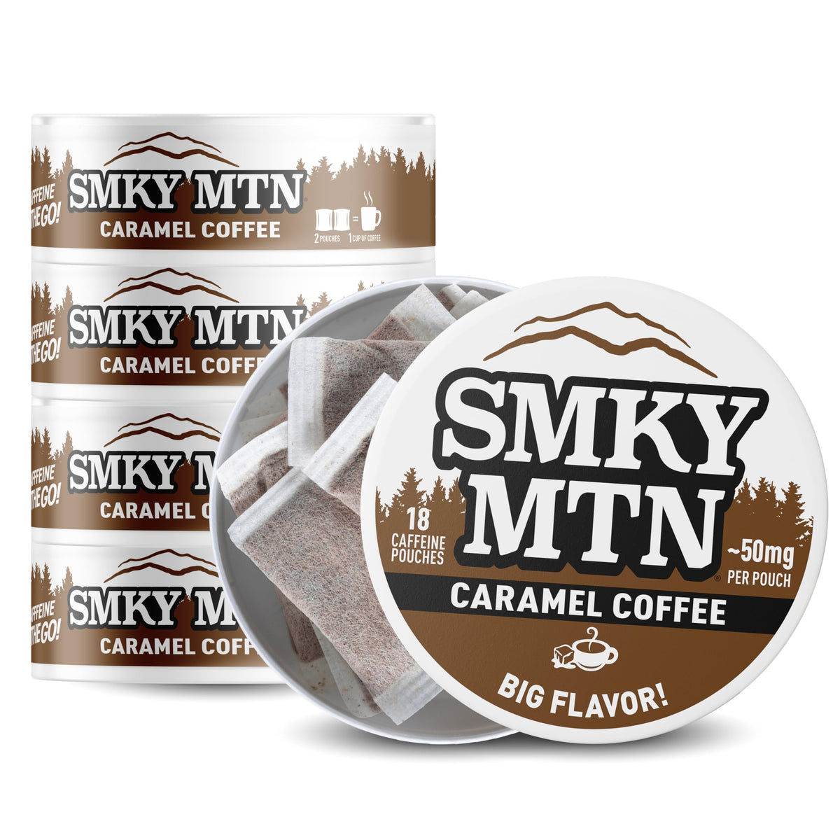 SMOKEY MOUNTAIN frente de lata sabor caramelo café mostrando conveniencia