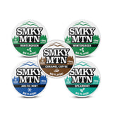 Smokey Mountain lata frontal mostrando el pack de 5 latas y beneficios portátiles