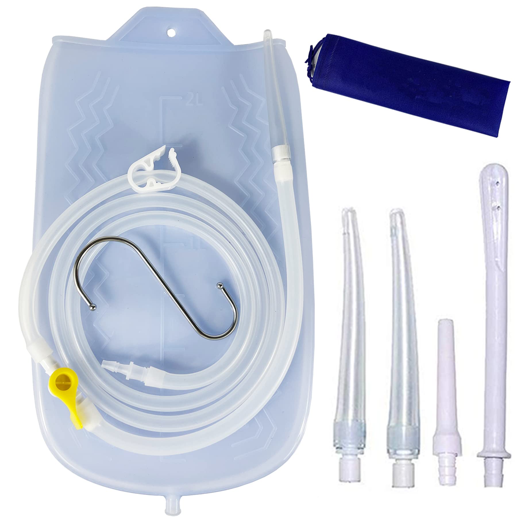 Smokitcen bolsa de enema frontal mostrando capacidad y válvula, fácil manejo