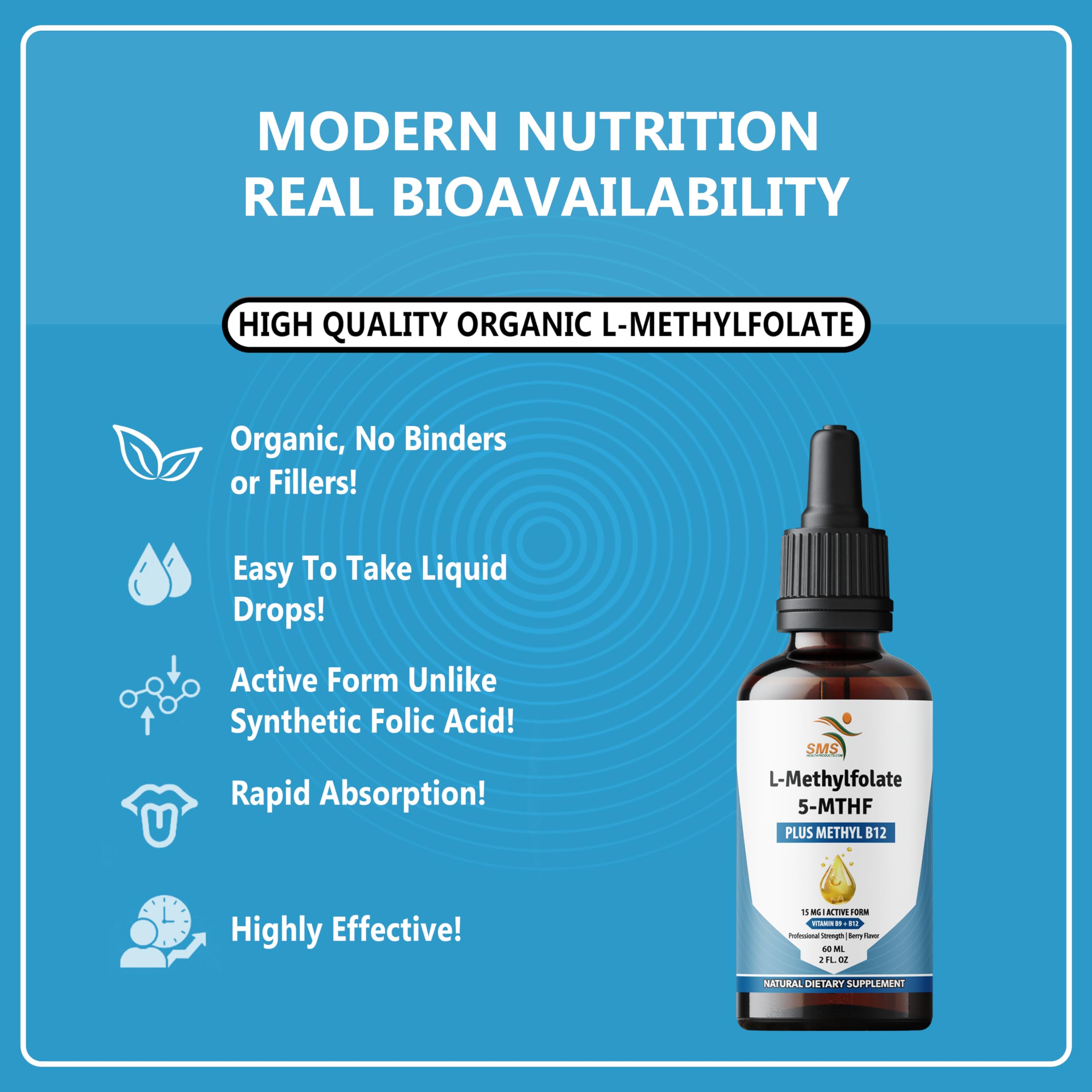 SMSHEALTHPRODUCTS.com aplicación sublingual ilustrando absorción rápida y comodidad