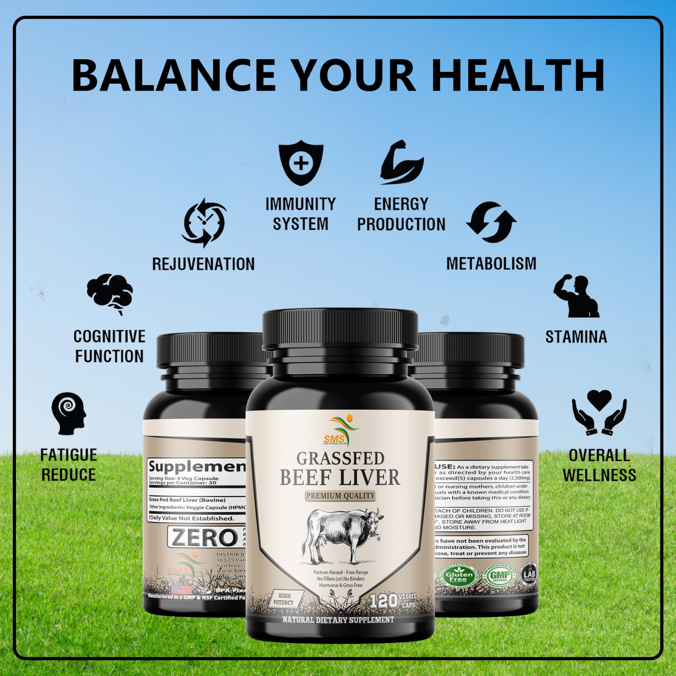 SMSHEALTHPRODUCTS etiqueta con información de ingredientes y sin hormonas ni químicos