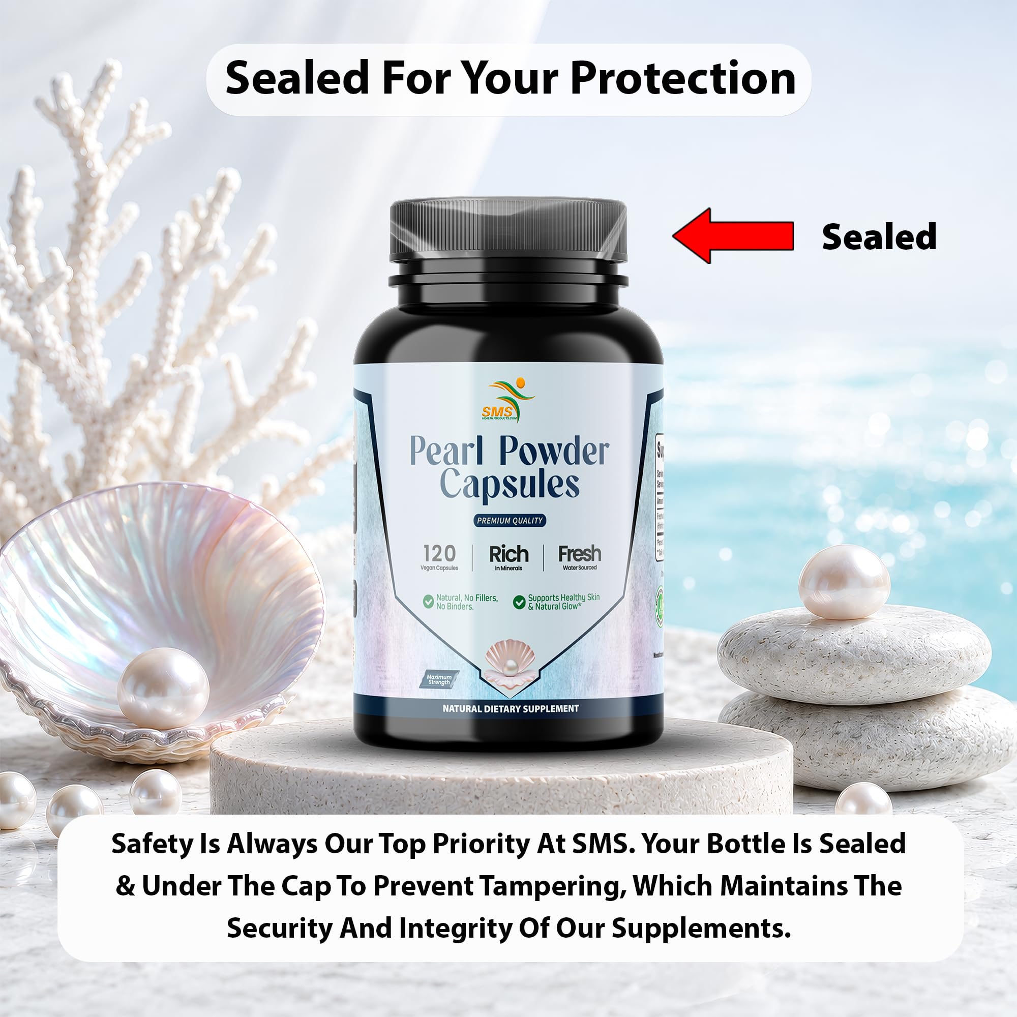 SMSHEALTHPRODUCTS.com cápsulas junto a regla para comparar tamaño