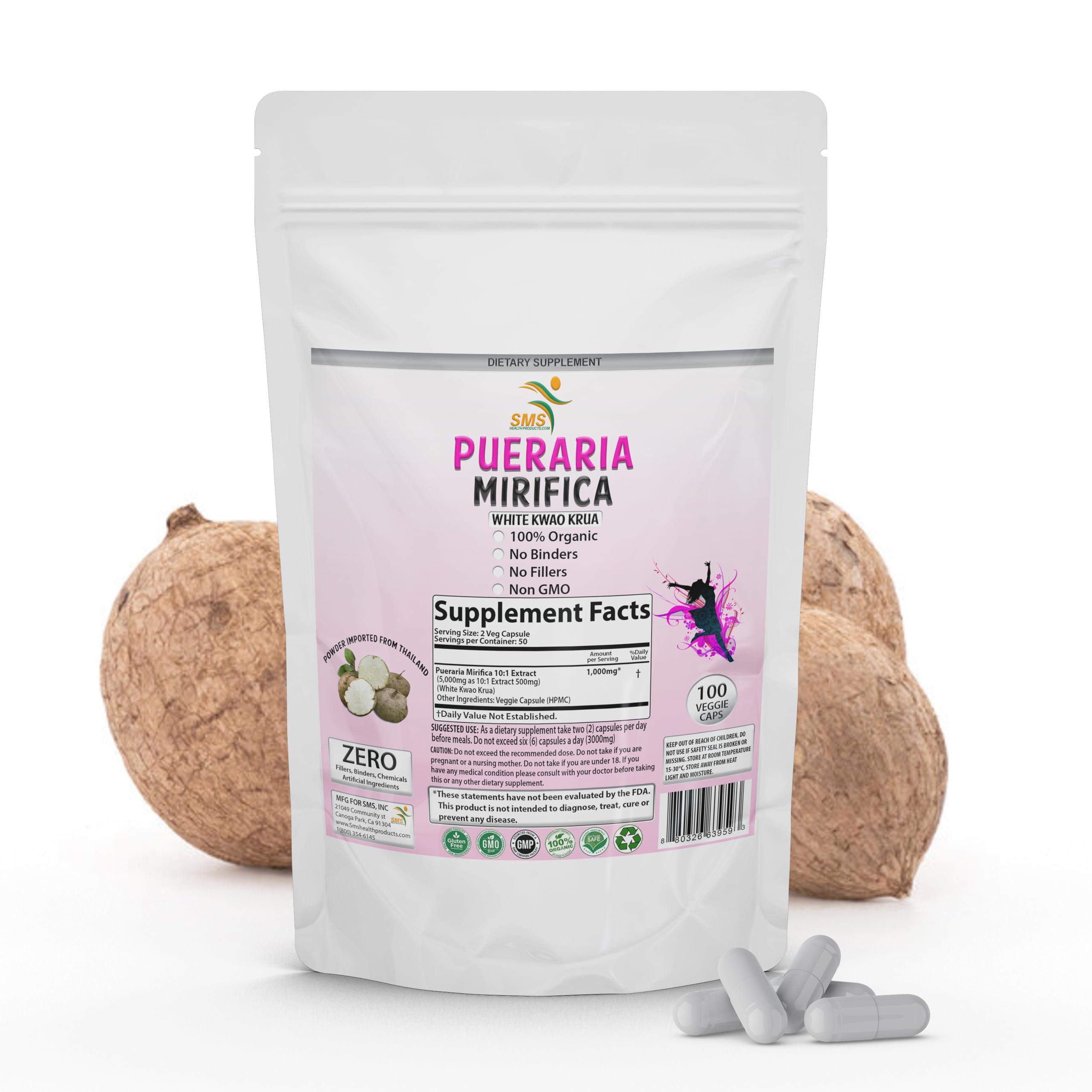 SMSHEALTHPRODUCTS frasco frontal mostrando 100 cápsulas y etiqueta clara