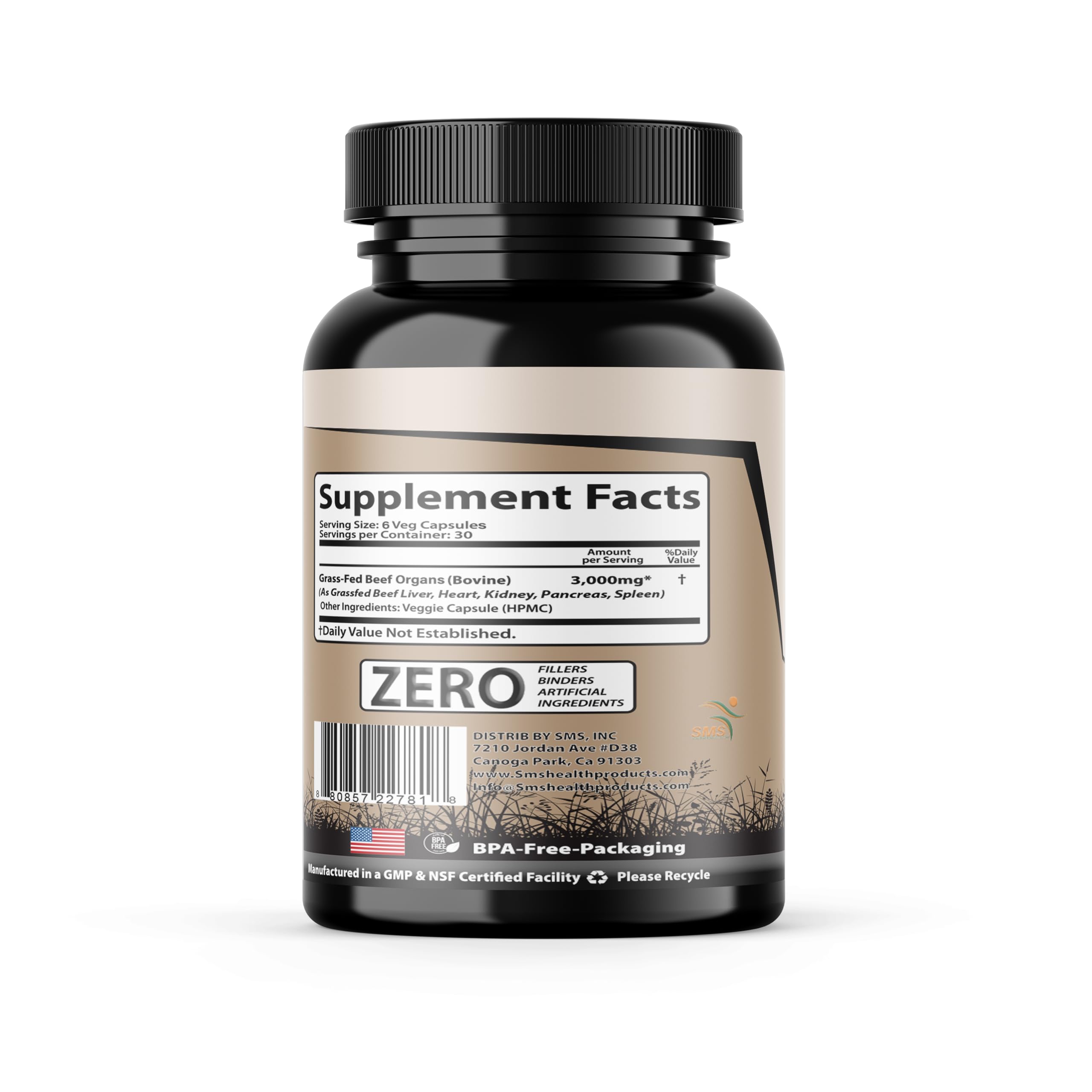 SMSHEALTHPRODUCTS.com etiqueta nutricional legible que muestra ingredientes principales