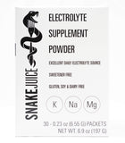 SNAKE Juice empaque frontal que muestra 30 sobres para reposición de electrolitos