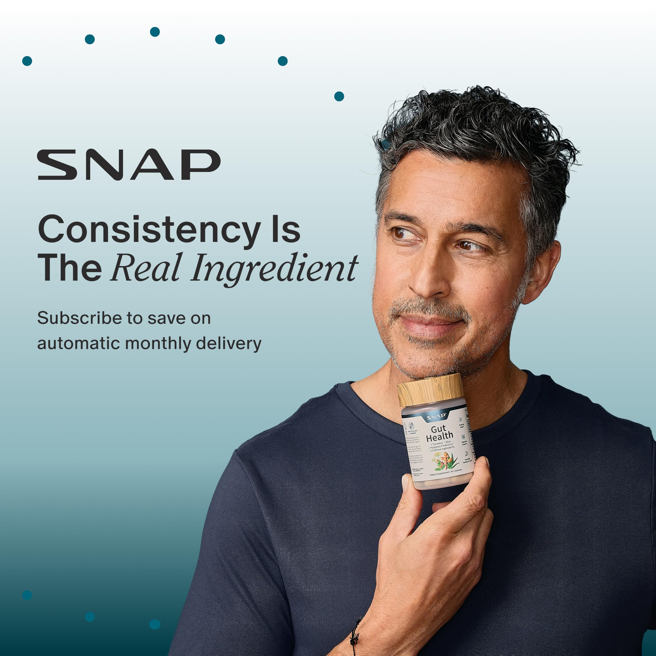 Snap Supplements botella abierta con cápsulas organizadas para un ciclo