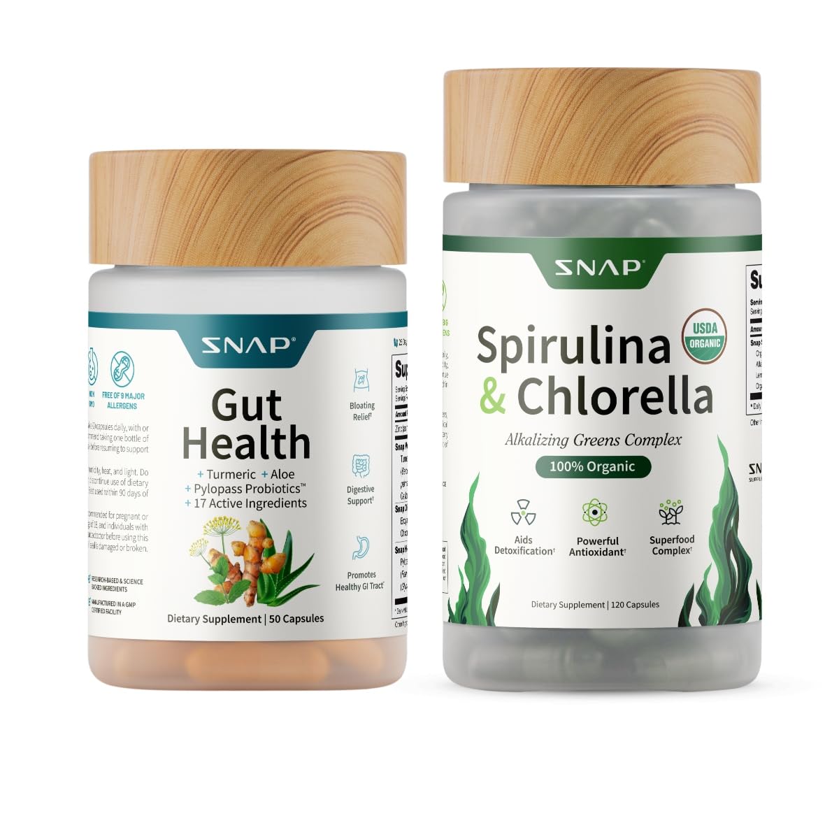 Snap Supplements pack frontal mostrando los frascos, ideal para rutina diaria