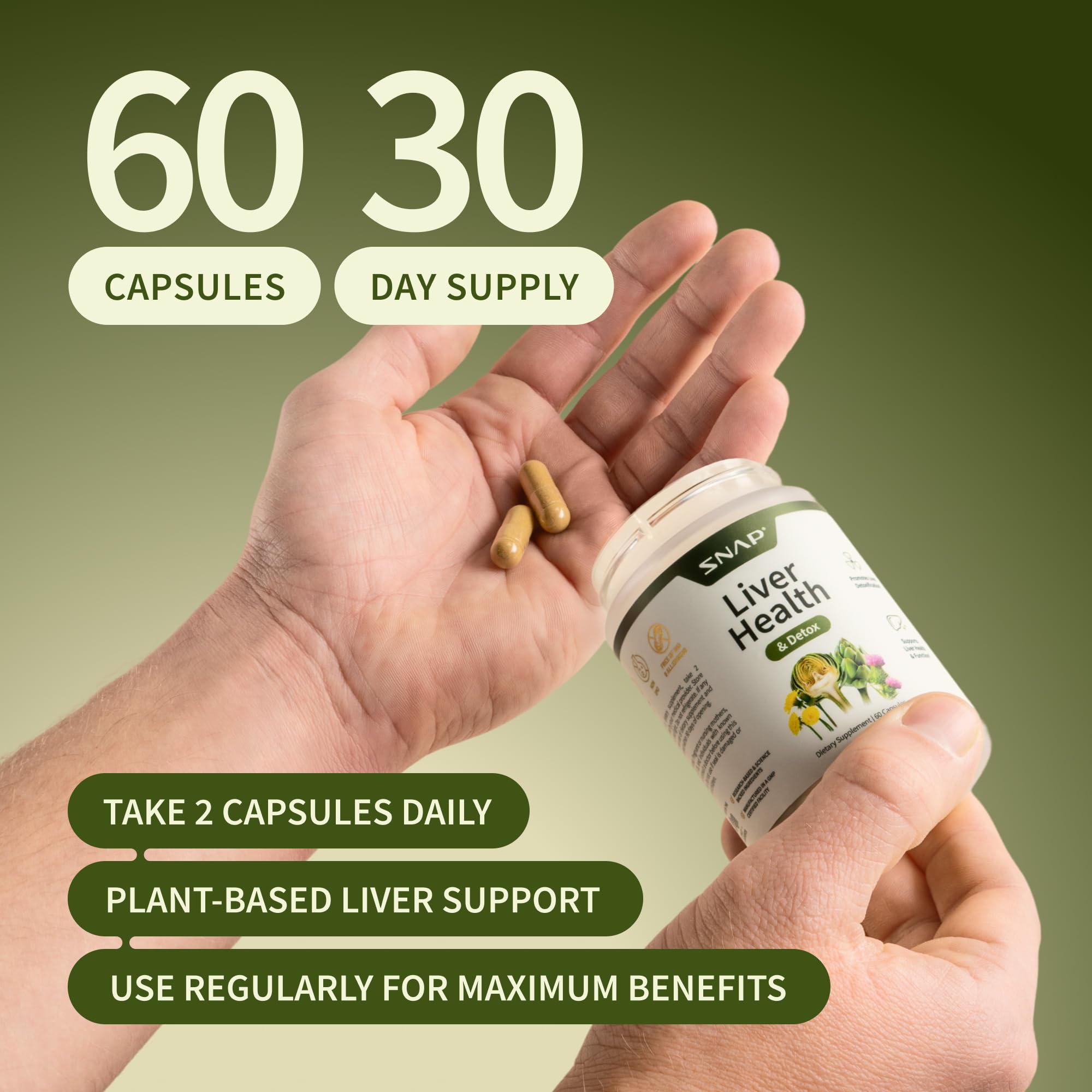Snap Supplements cápsula abierta mostrando contenido vegetal activo