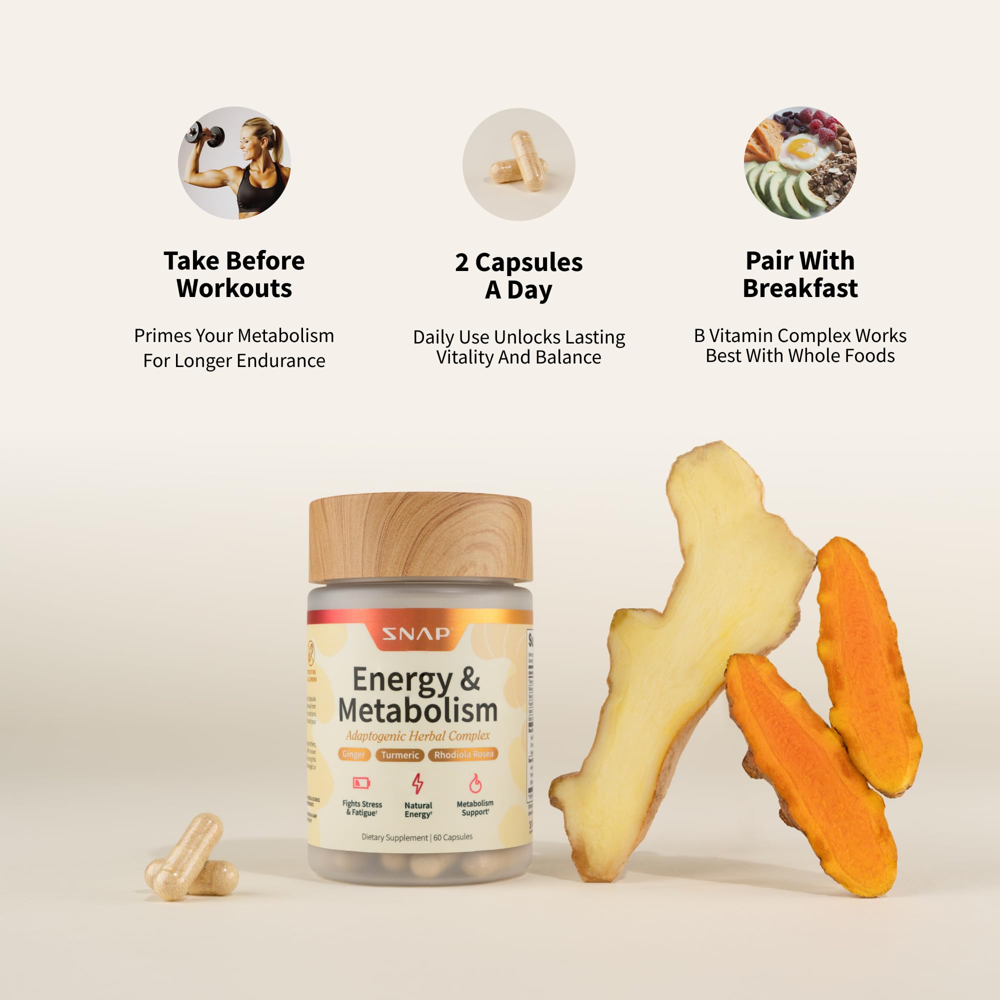 Snap Supplements detalle de las cápsulas que resalta textura y tolerancia
