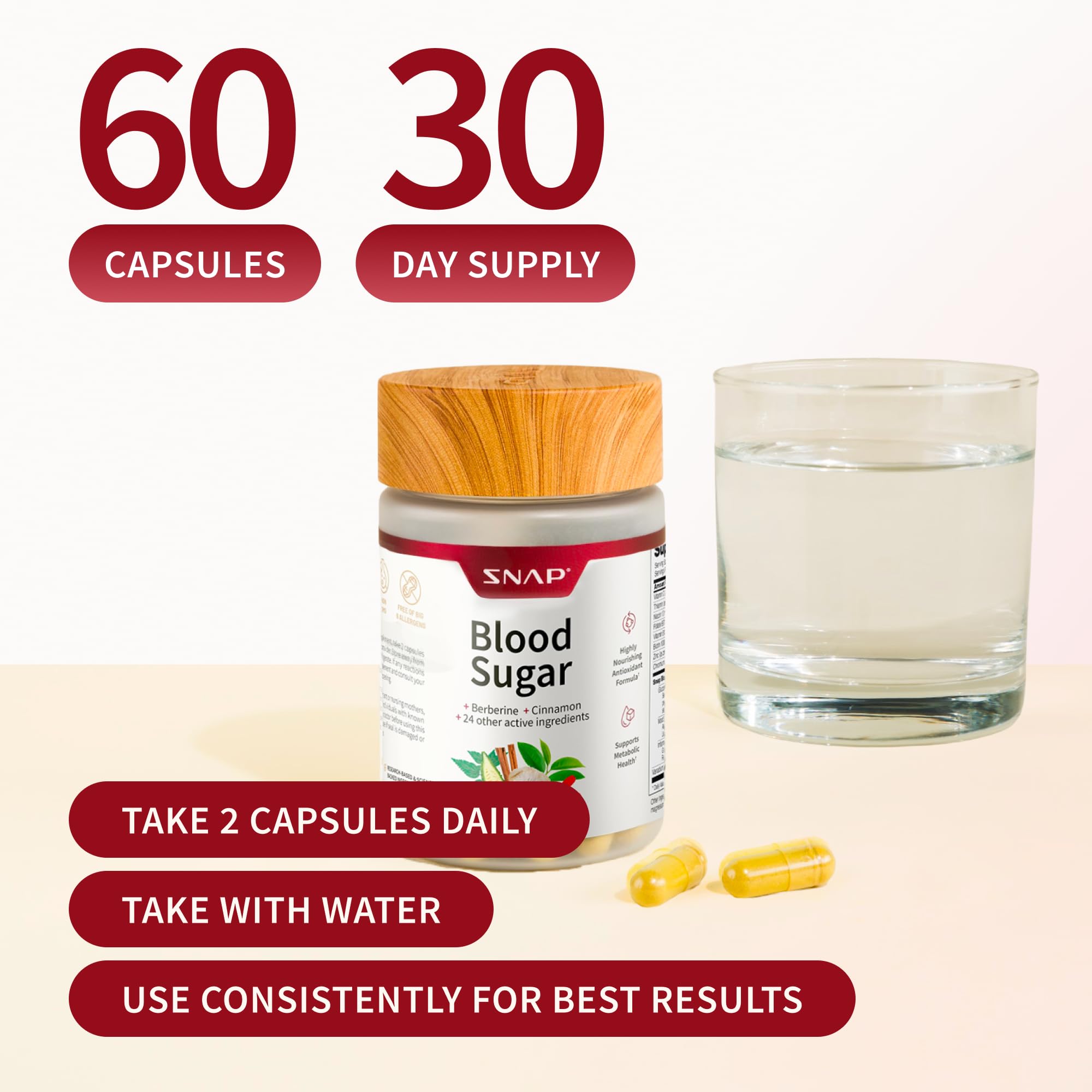 Snap Supplements cápsula junto a moneda para comparación de tamaño práctico