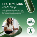 Snap Supplements comparativa de tamaño de cápsula y frasco para escala visual