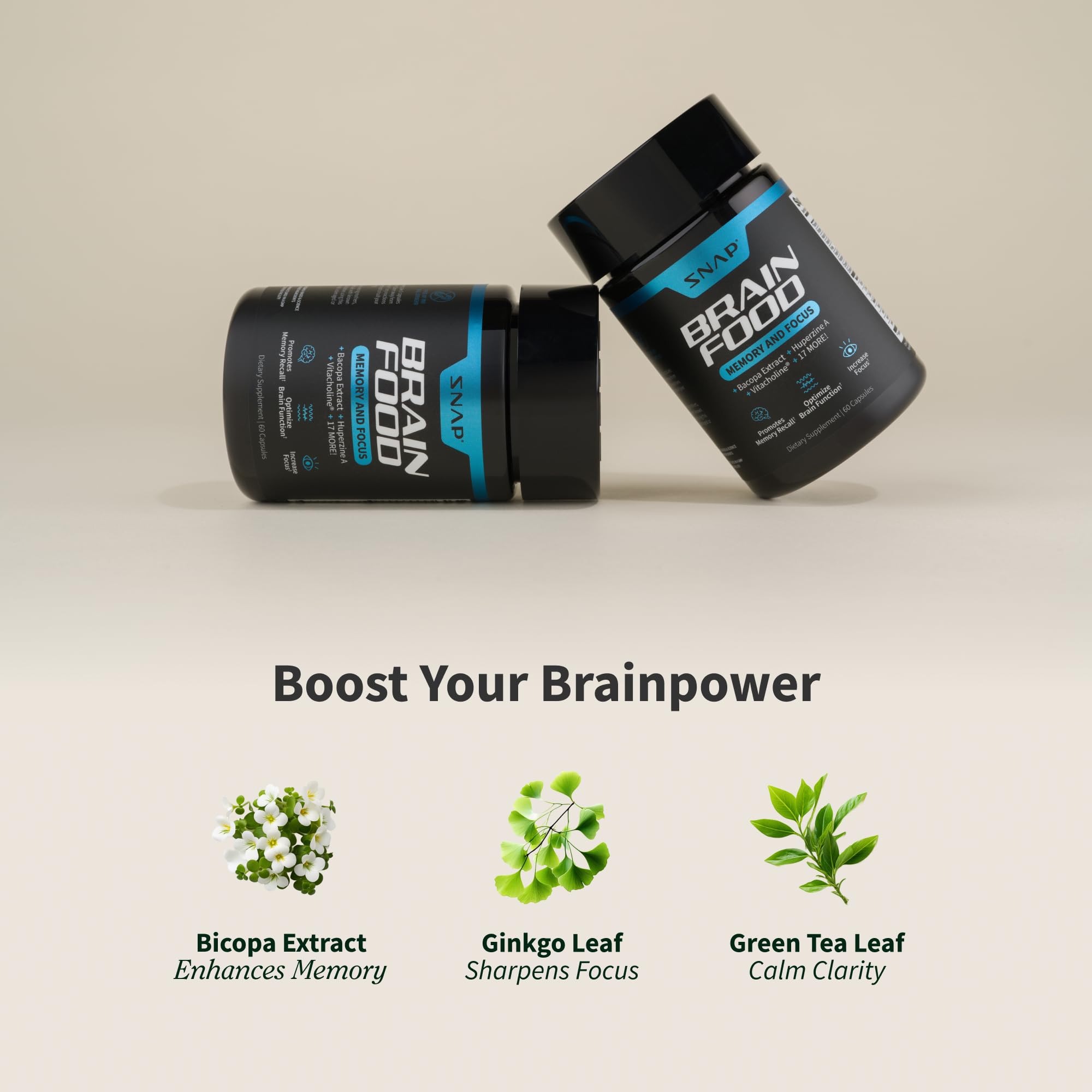 Snap Supplements detalle de la etiqueta con ingredientes clave y claridad informativa