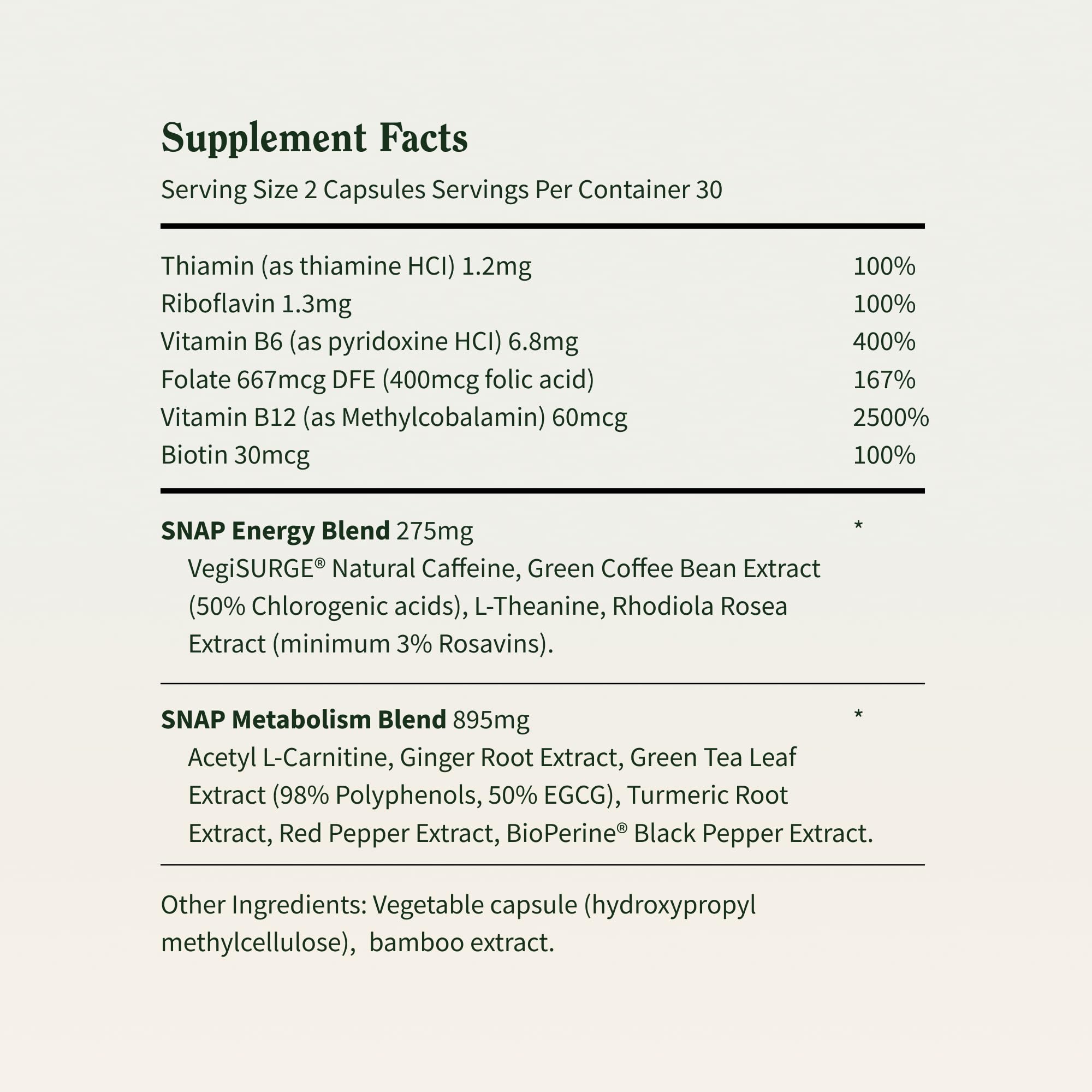 Snap Supplements etiqueta con ingredientes clave para transparencia y confianza