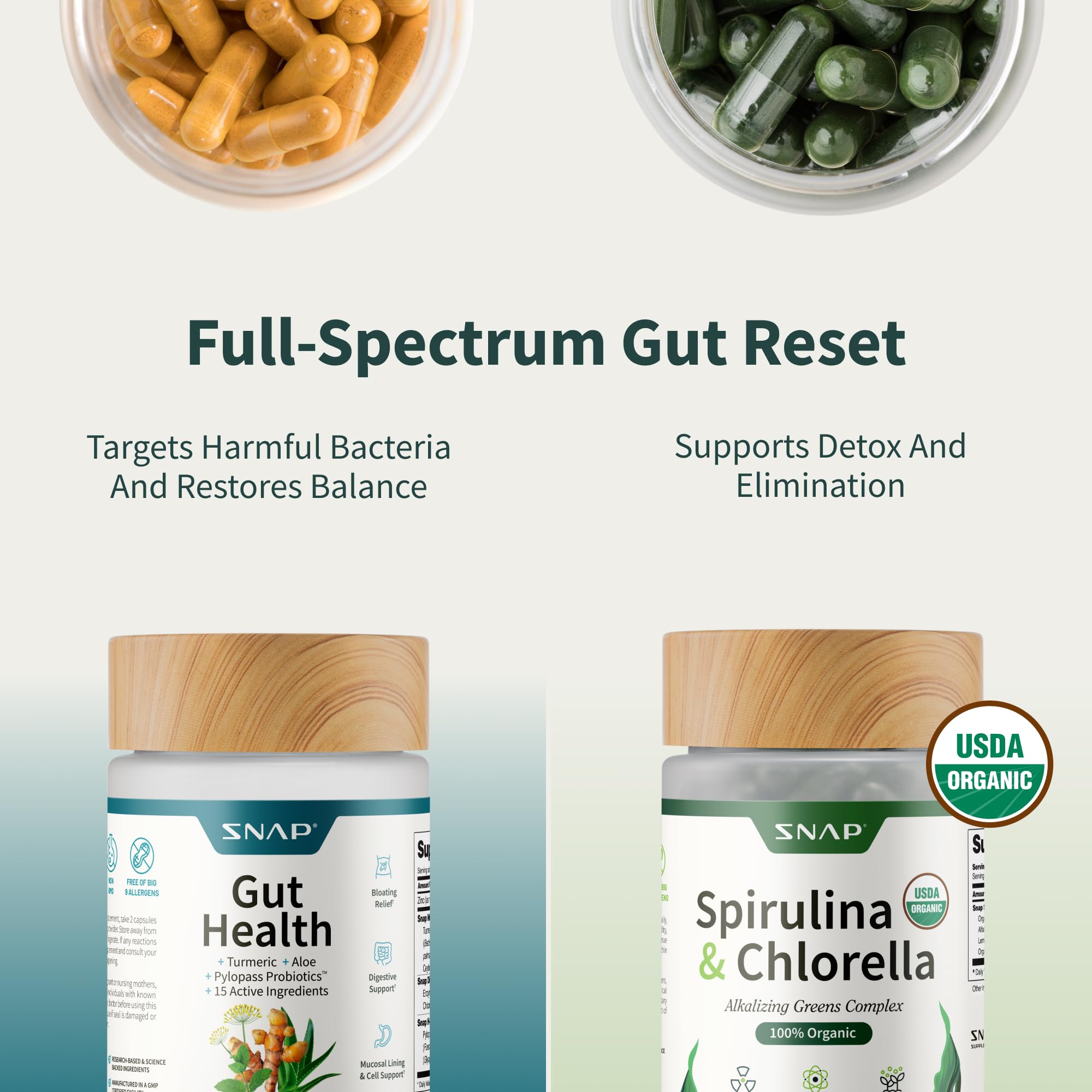 Snap Supplements etiqueta con listado de mezclas y datos de composición