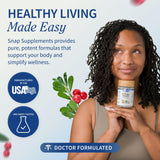 Snap Supplements primer plano de etiqueta nutricional para transparencia