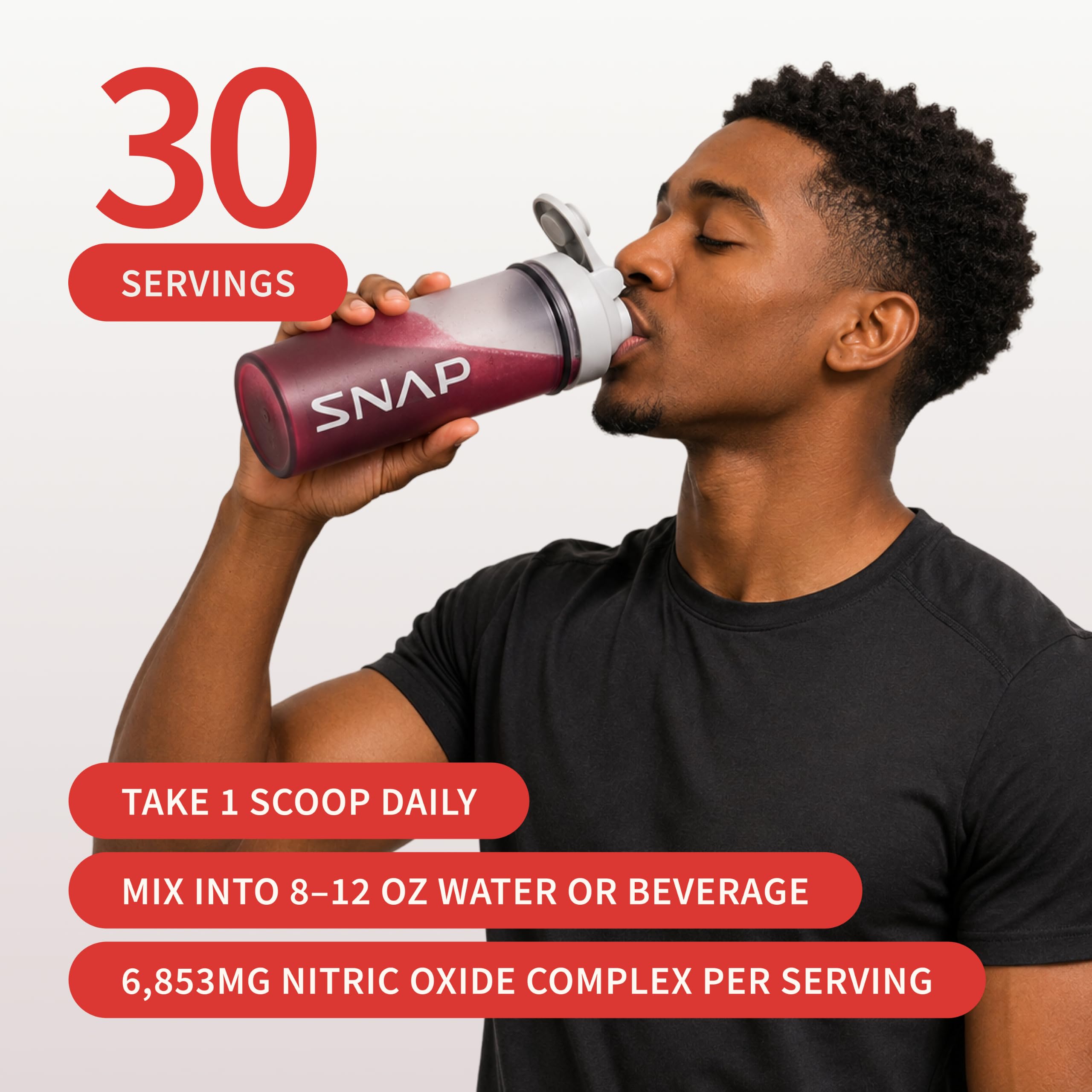 Snap Supplements etiqueta nutricional resaltando vitaminas y nitratos