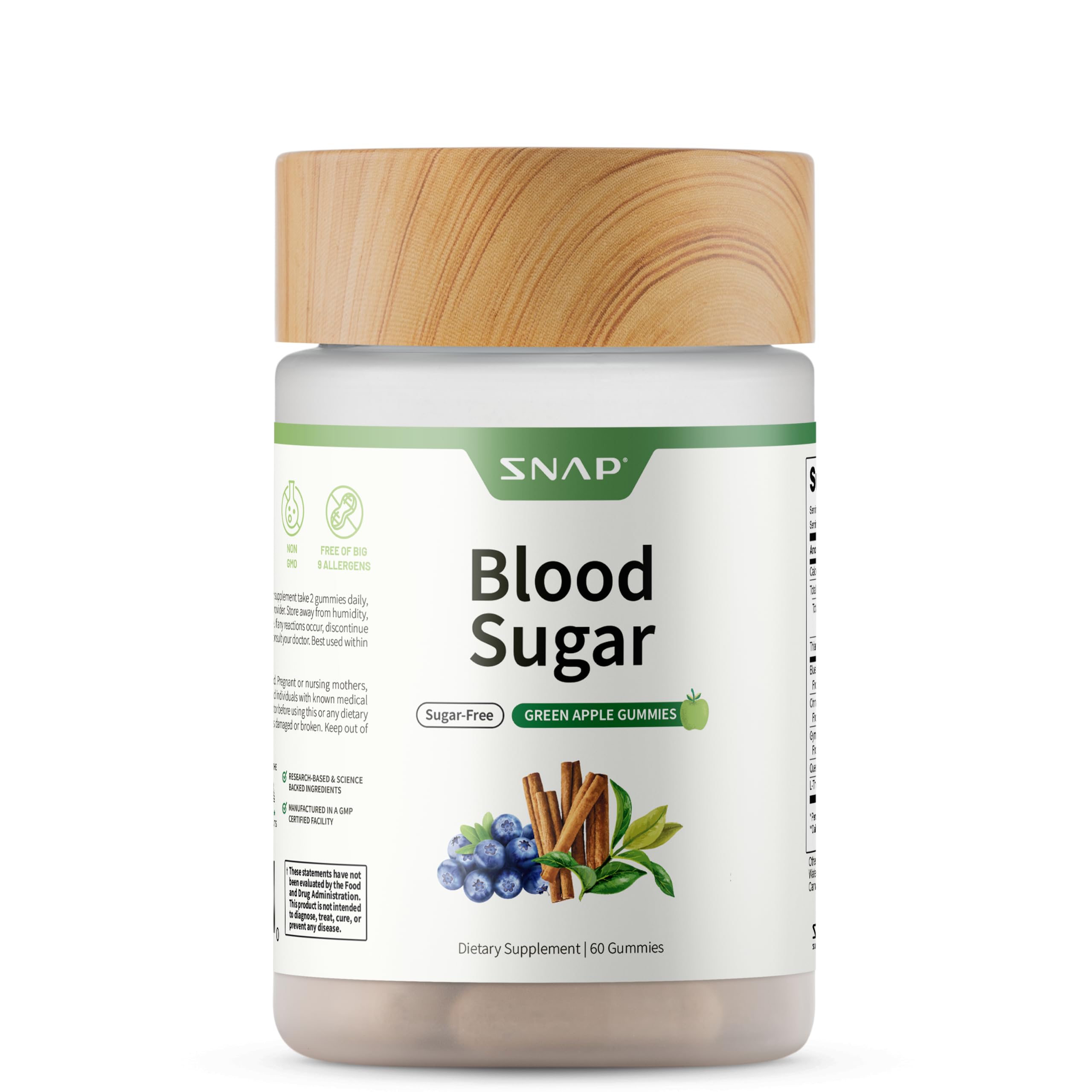 Snap Supplements frasco frontal mostrando etiqueta y beneficio diario