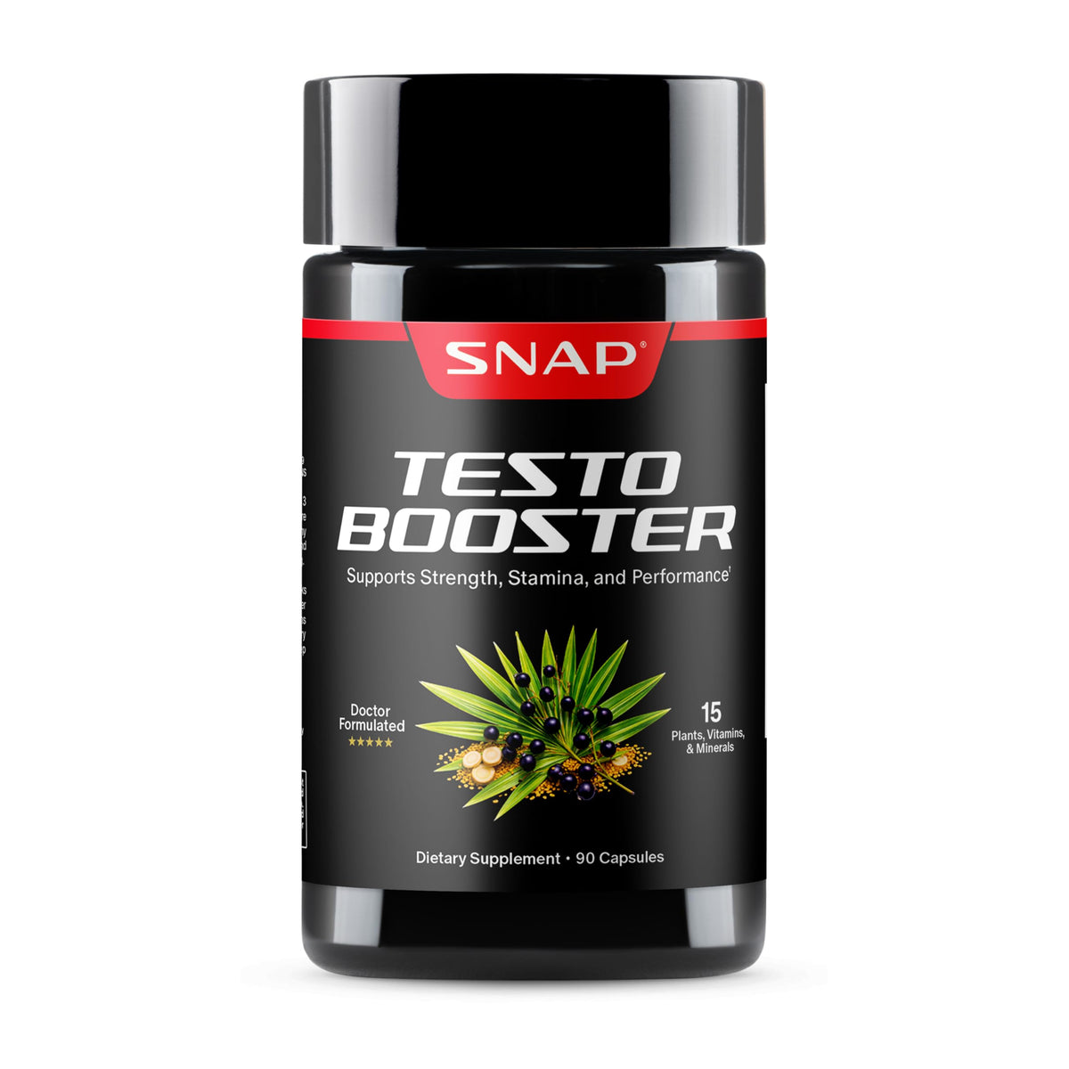 Snap Supplements envase frontal mostrando diseño y beneficio de vitalidad