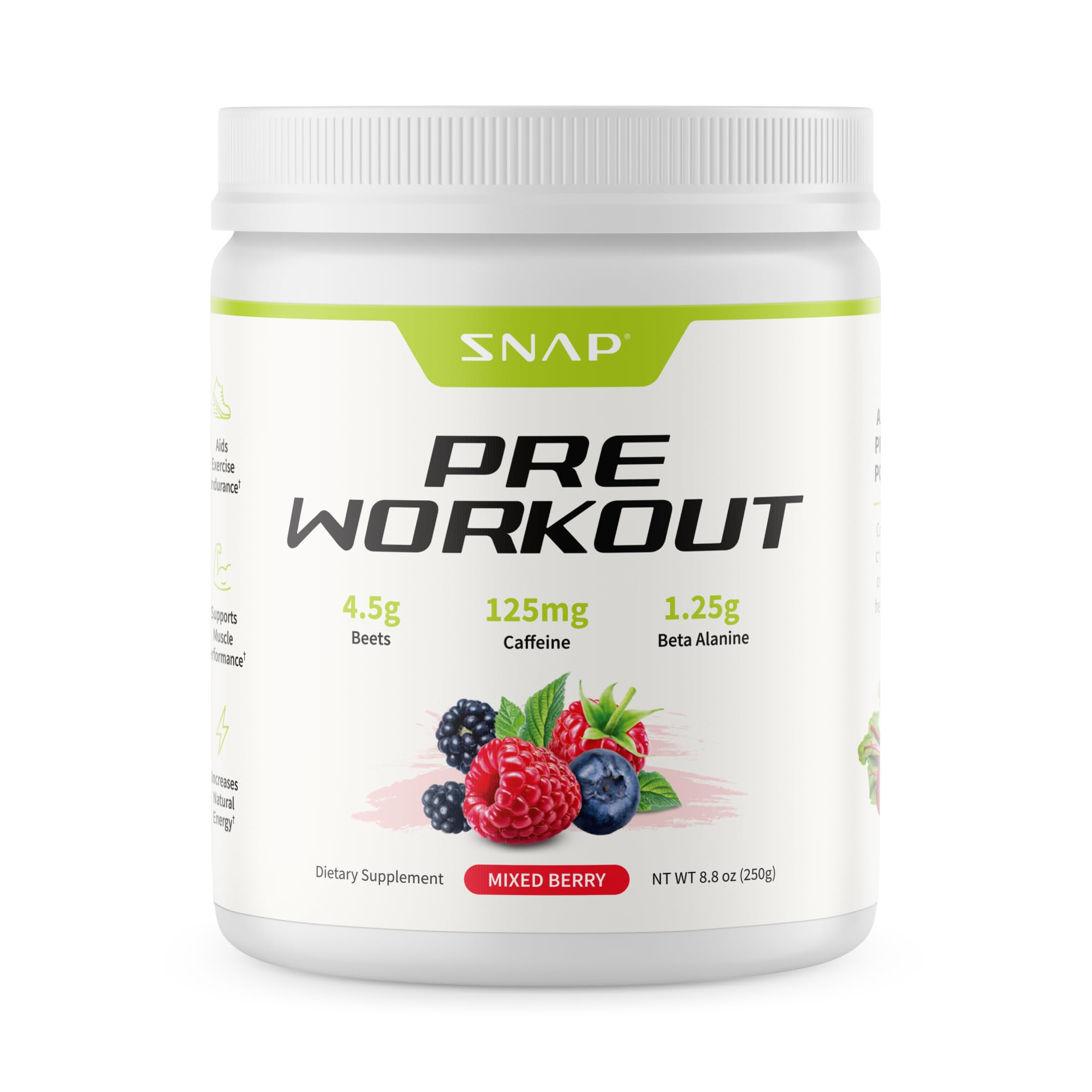 Snap Supplements envase frontal mostrando la marca y beneficios